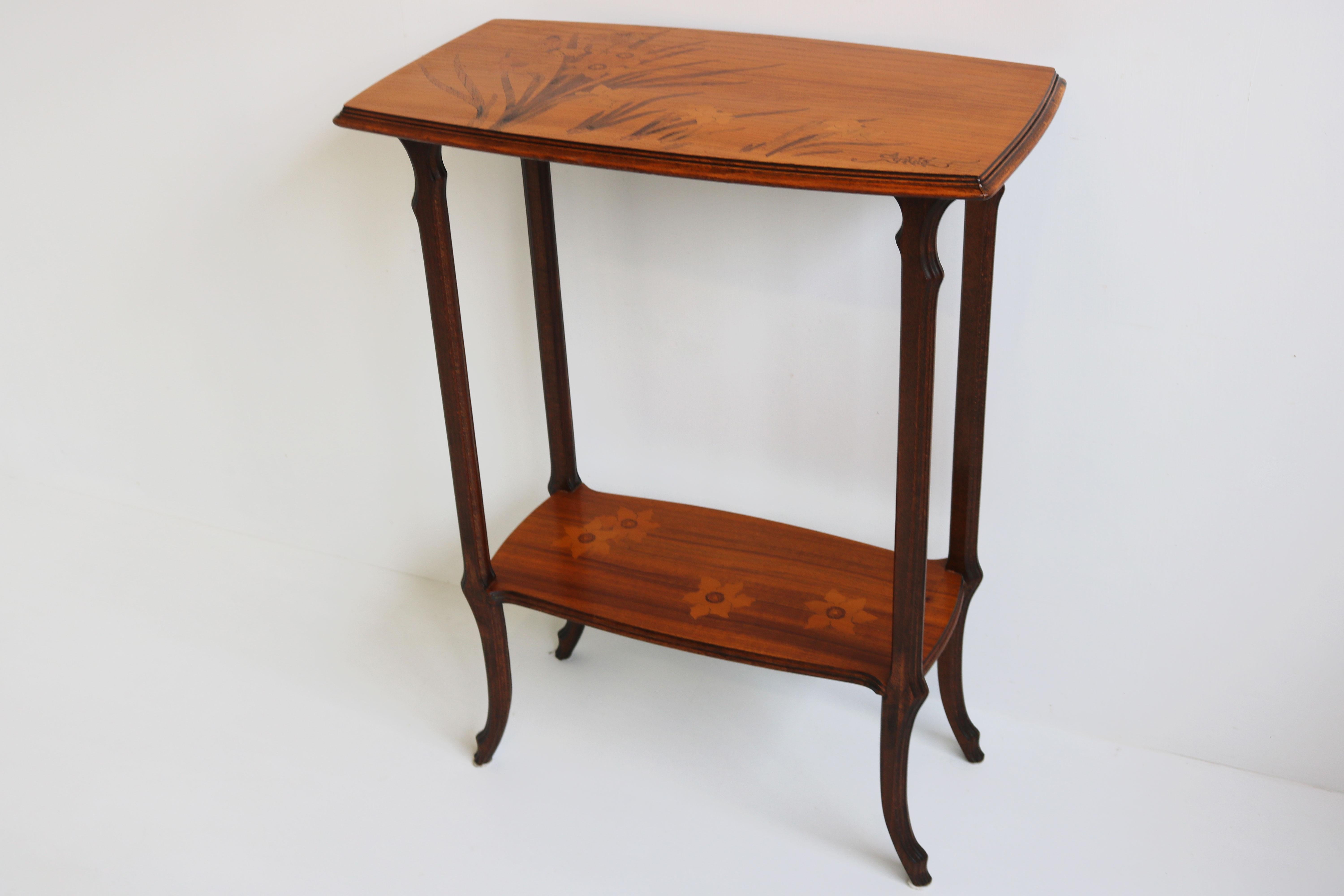 Original Antique French Art Nouveau Side Table by Emile Galle 1900 Inlaid Wood 3
