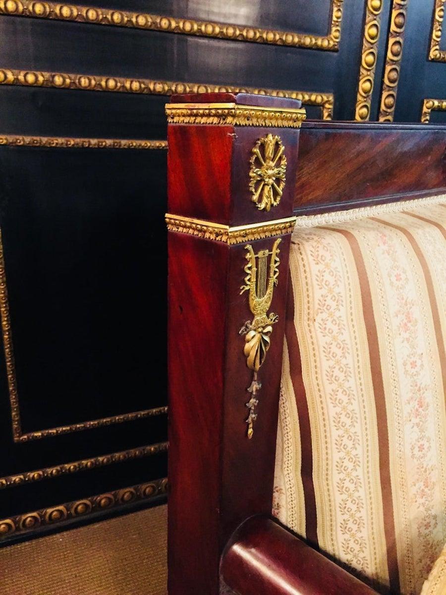 Original Antique French Empire Sofa Mahogany Veneer with Columns For Sale 6