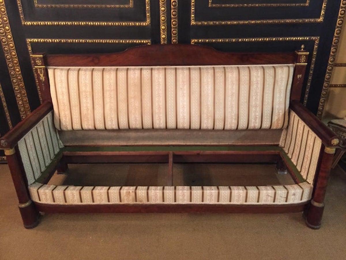 Original Antique French Empire Sofa Mahogany Veneer with Columns For Sale 10