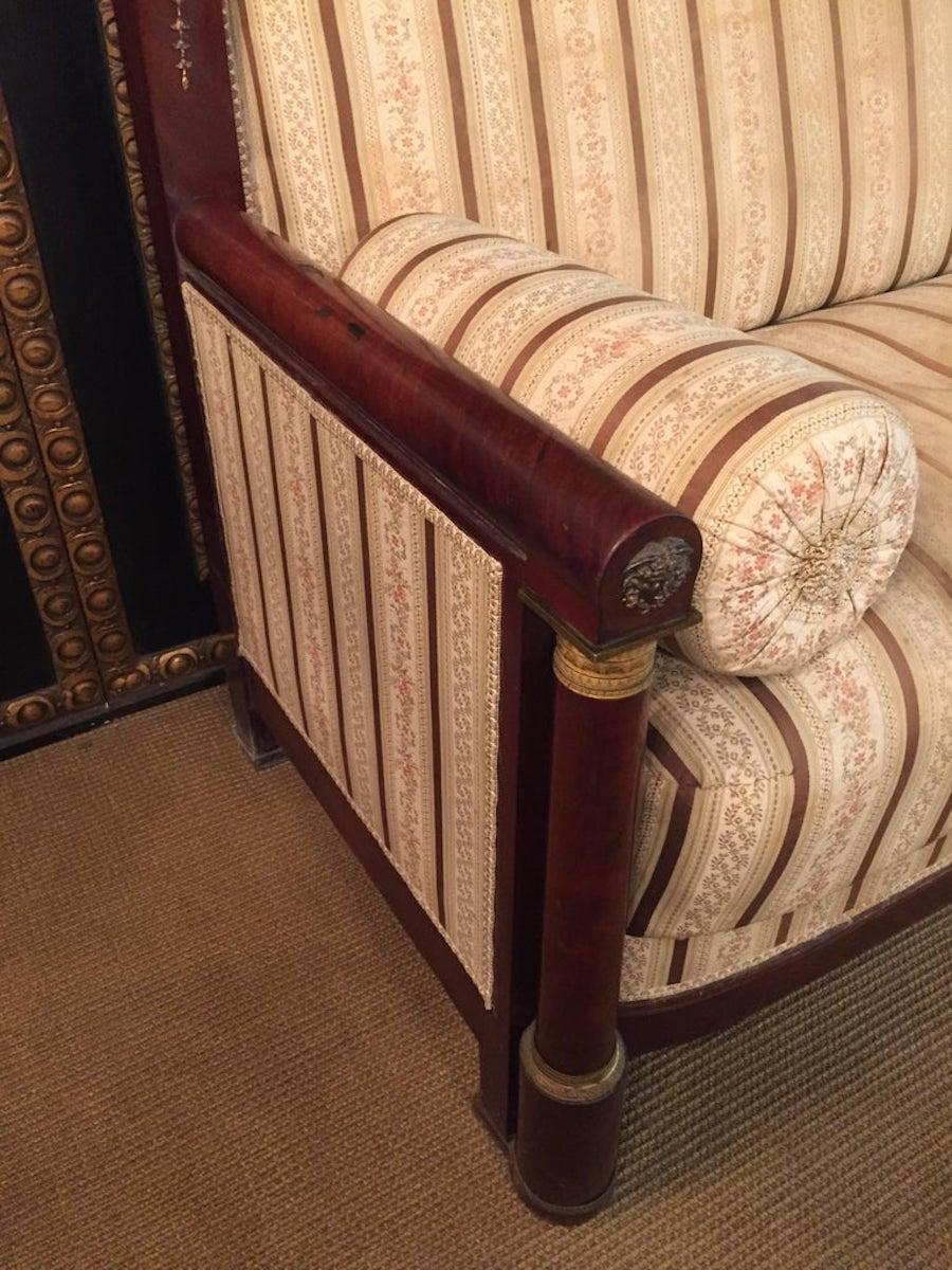 19th Century Original Antique French Empire Sofa Mahogany Veneer with Columns For Sale