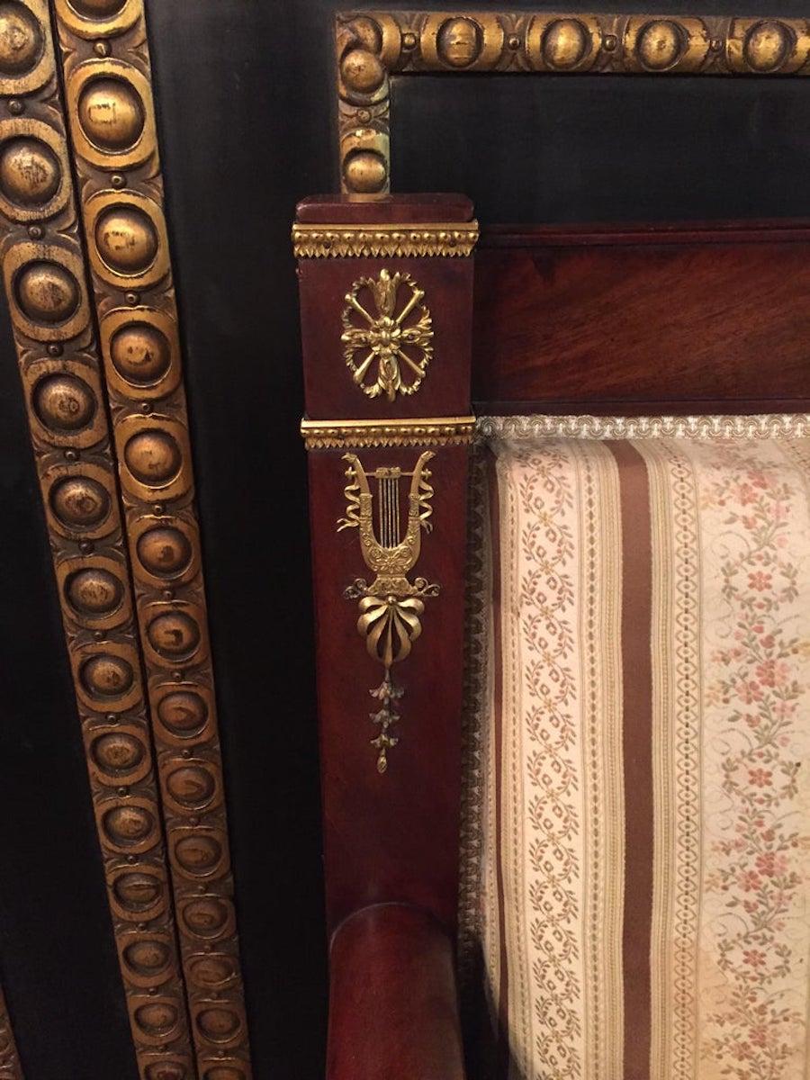 Original Antique French Empire Sofa Mahogany Veneer with Columns For Sale 1