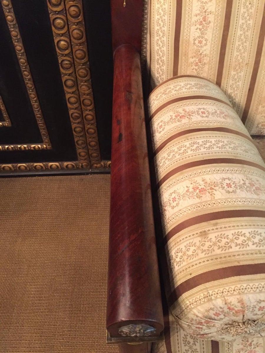 Original Antique French Empire Sofa Mahogany Veneer with Columns For Sale 3