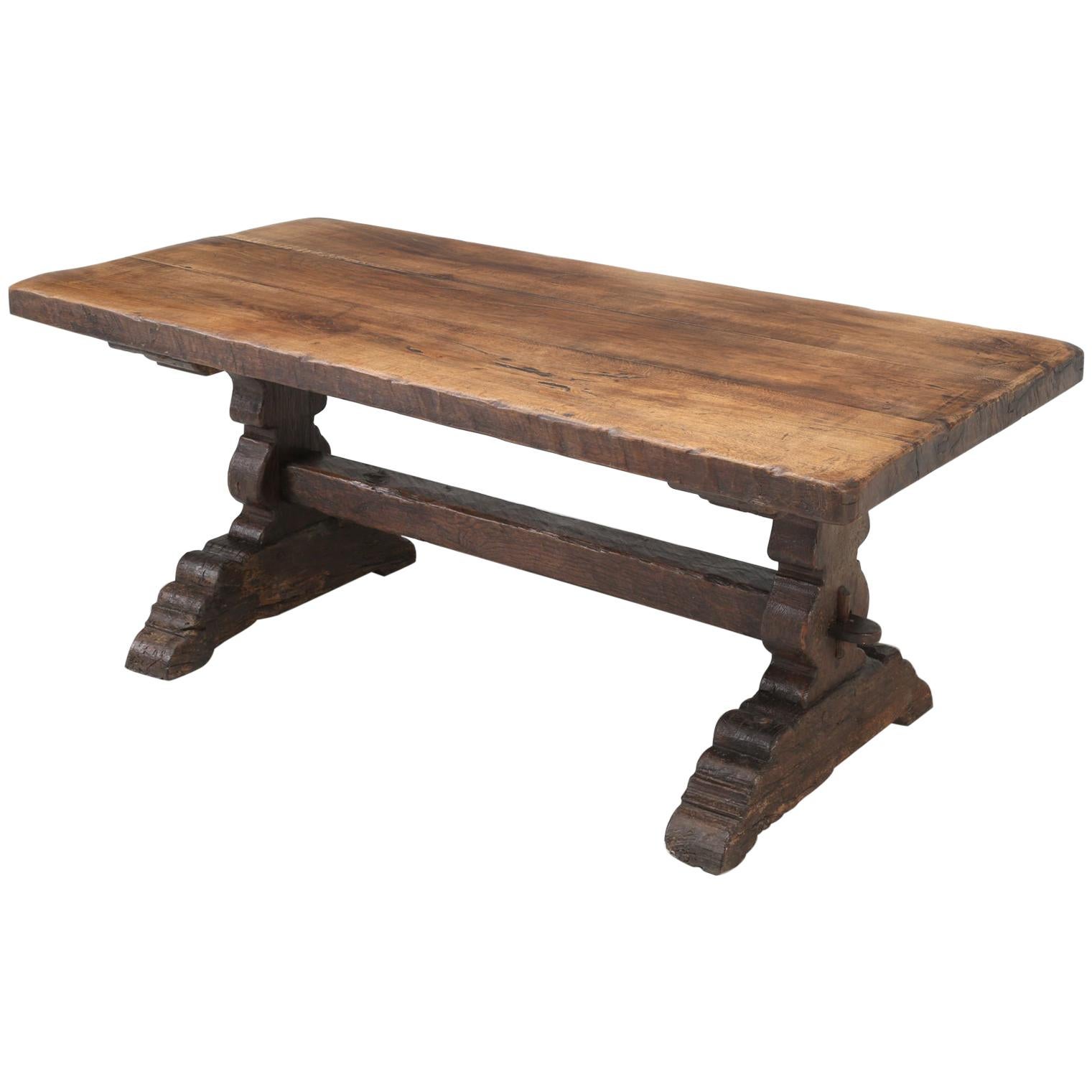 Original Antique French Farm or Trestle Table, circa 200 Years Old, Unrestored
