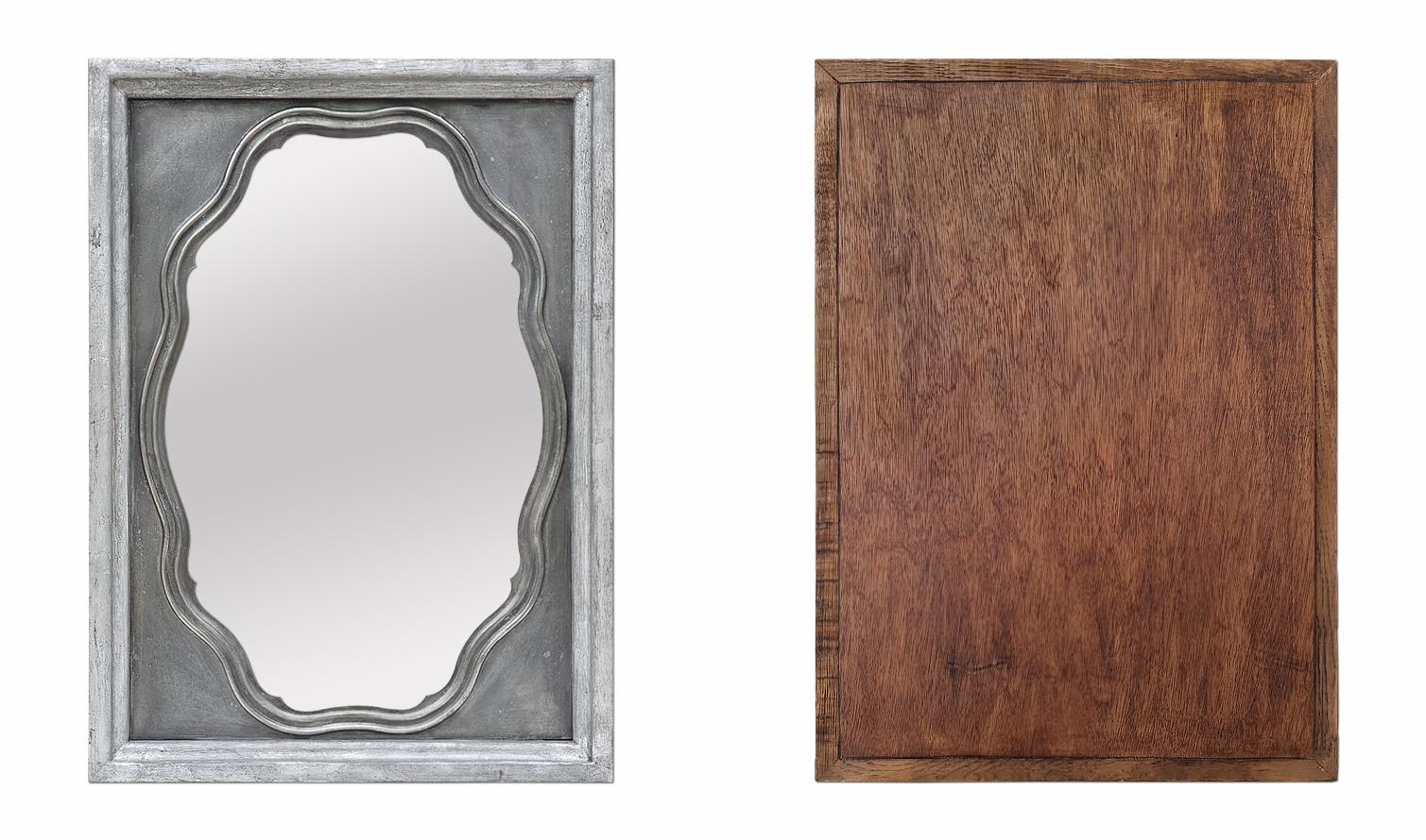 Antiker französischer Spiegel, Zinn und Silberholz, um 1950 im Angebot 1