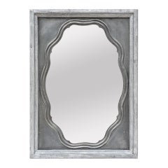 Original Antique French Mirror, Pewter and Silverwood, circa 1950