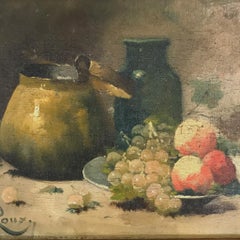 Original Antique French Óleo sobre lienzo Cuadro bodegón de Constantin Le Roux