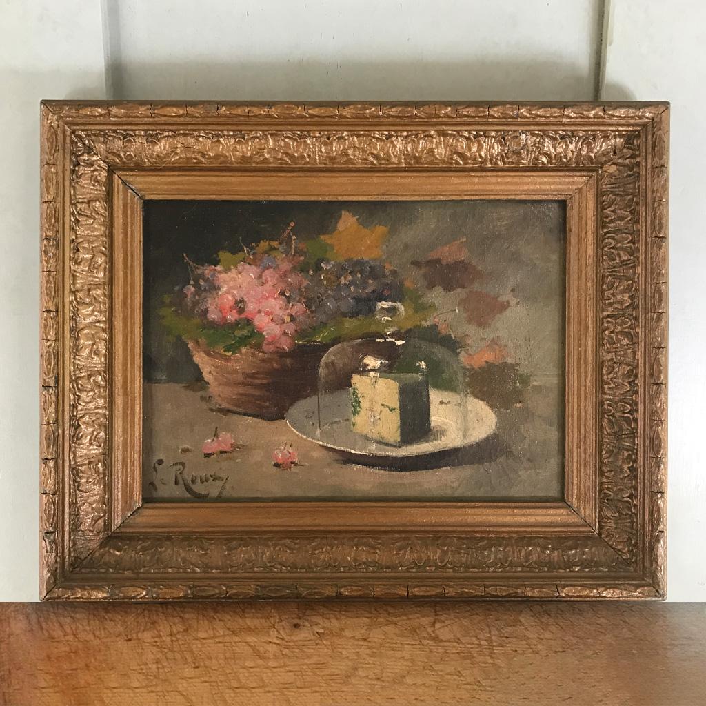 Constantin Le Roux (1850-1909) - Nature morte aux fruits et à la cruche

Ein delikates Original-Stillleben des französischen Malers Constantin Le Roux aus dem 19. Jahrhundert in Öl auf Leinwand, das eine Käsescheibe unter einer Glaskuppel neben