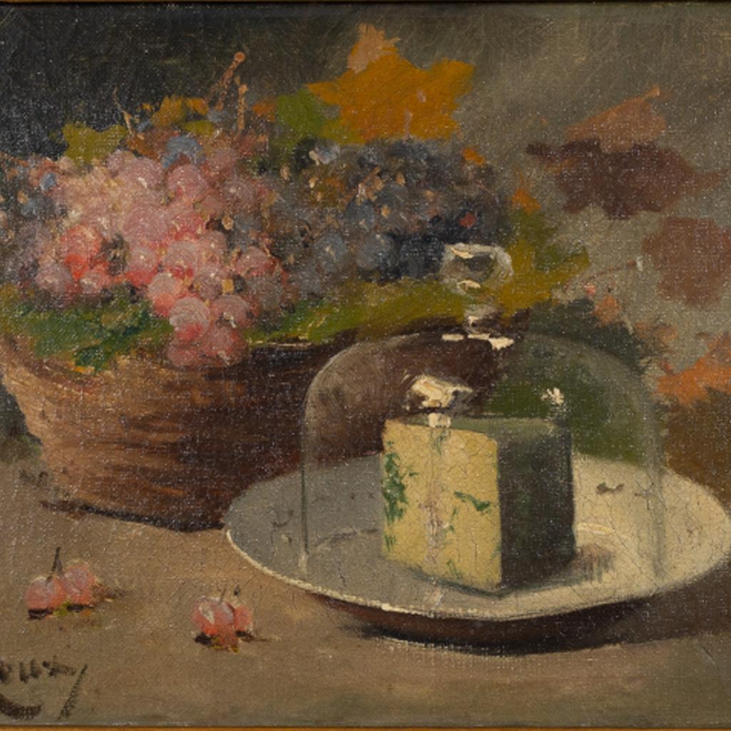 Original Antique French Öl auf Leinwand Stillleben Gemälde von Constantin Le Roux im Zustand „Relativ gut“ im Angebot in TEYJAT, FR