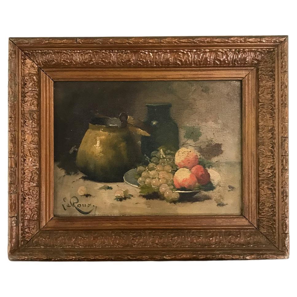 Original Antique French Öl auf Leinwand Stillleben Gemälde von Constantin Le Roux