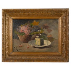 Original Antique French Öl auf Leinwand Stillleben Gemälde von Constantin Le Roux