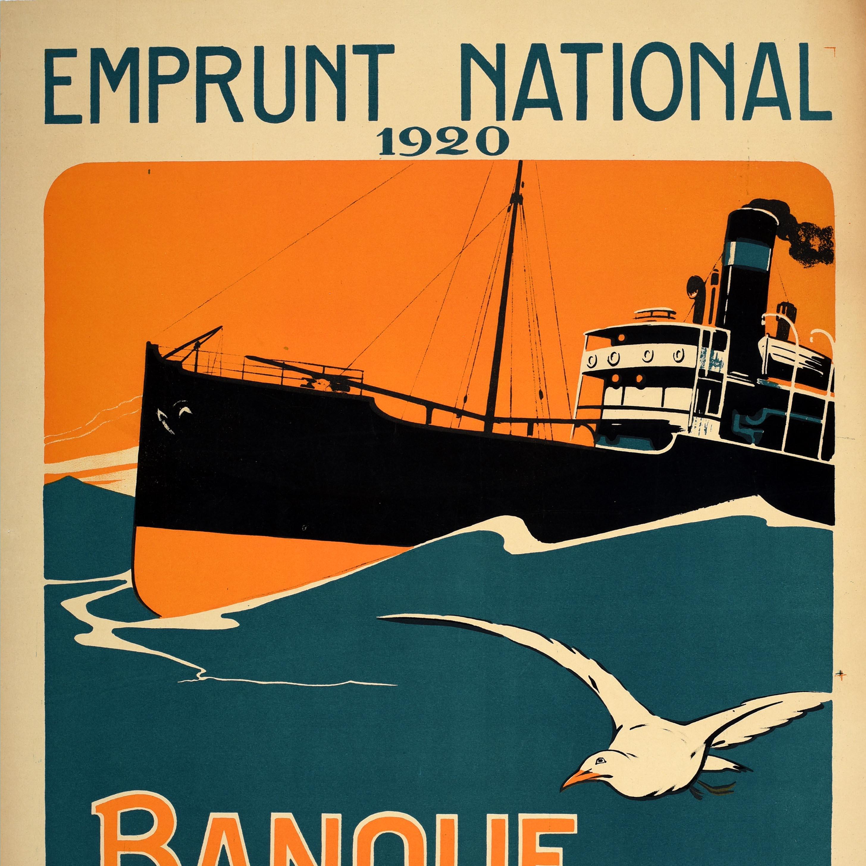 Original Antique French Poster Banque Maritime Bank France Navy Emprunt National In Good Condition For Sale In London, GB
