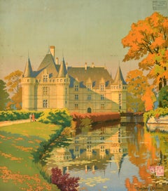 Original Antique French Railways Travel Poster Chateau D'Azay Le Rideau France