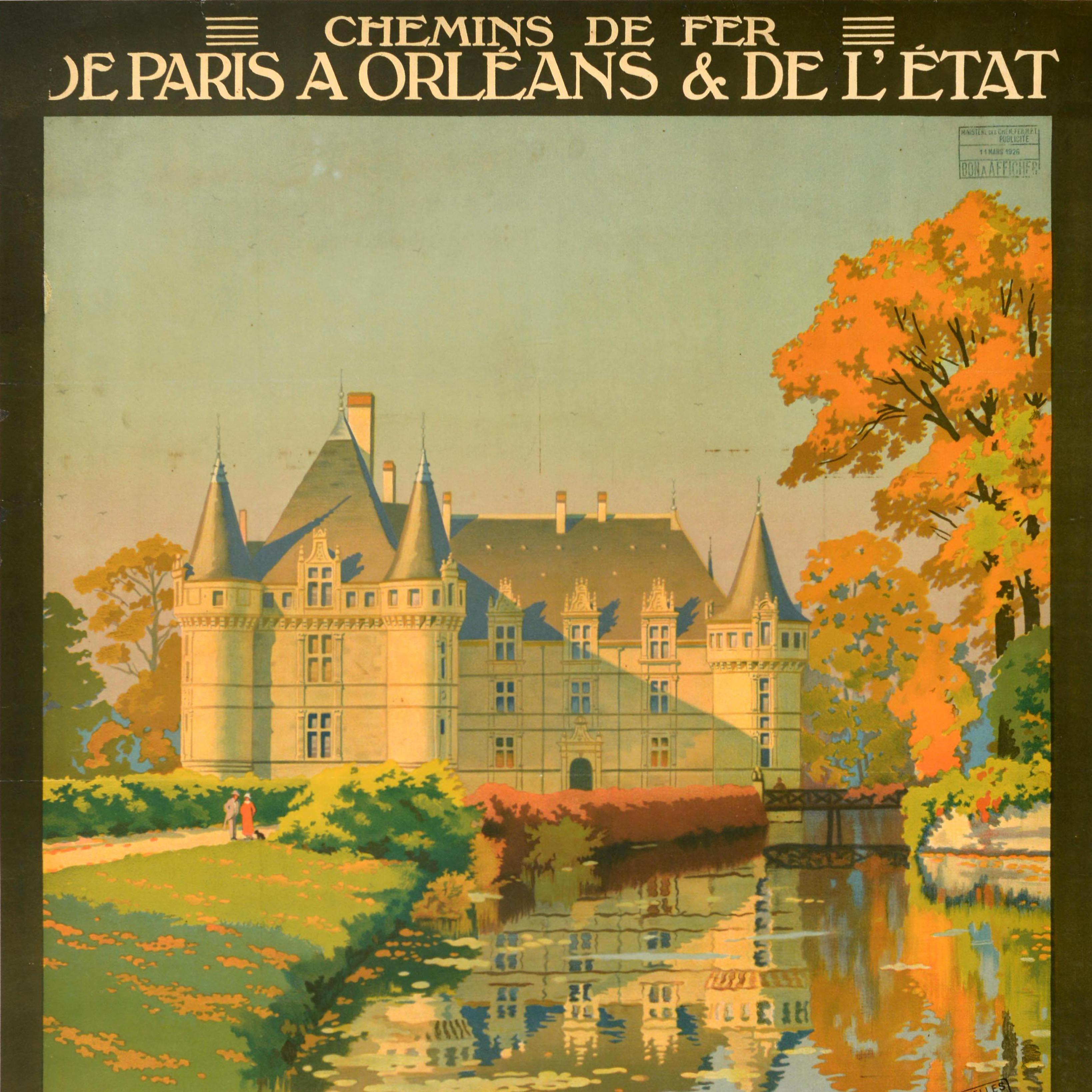 Francese Poster originale d'epoca delle ferrovie francesi Chateau D'Azay Le Rideau Francia in vendita