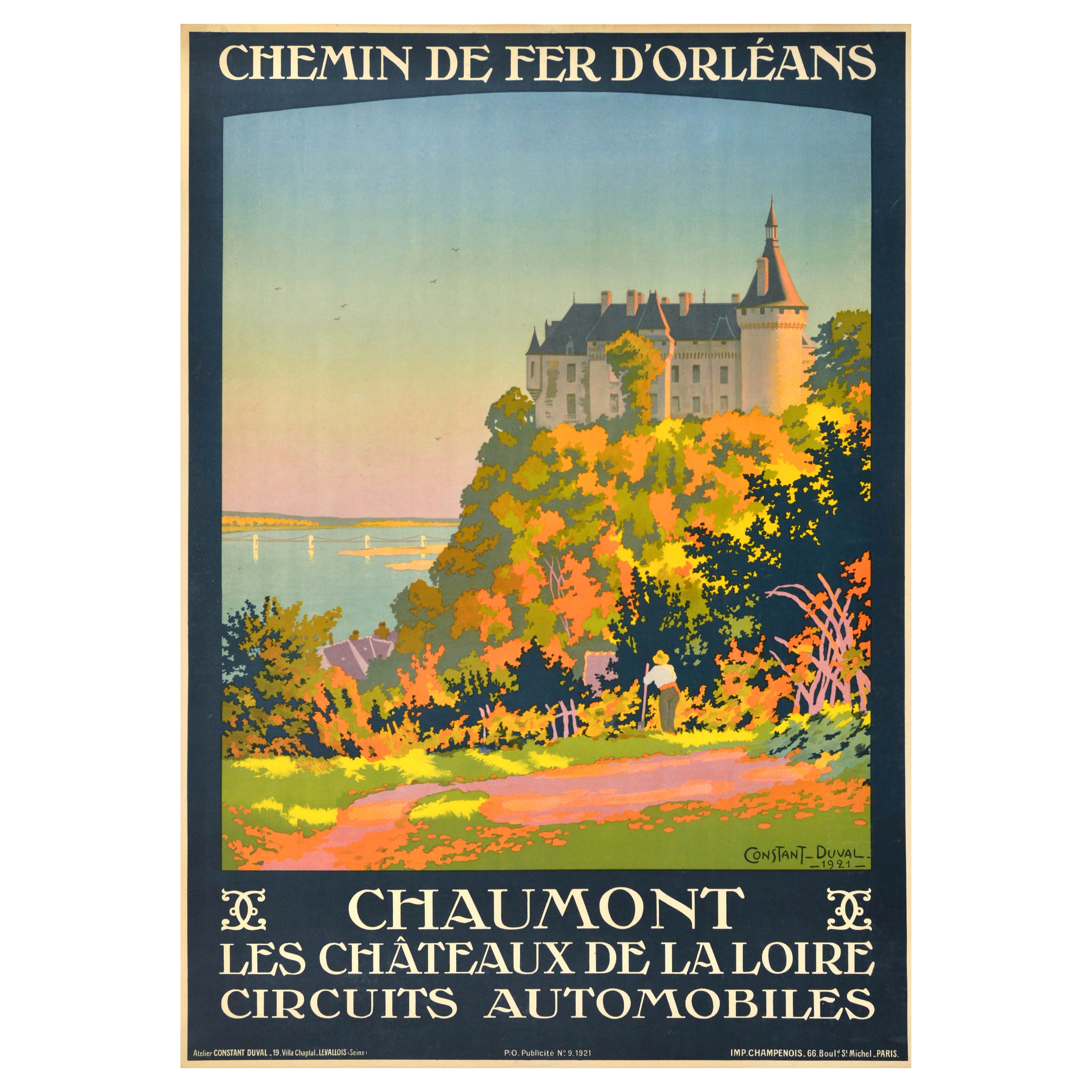 Original Antique French Railways Travel Poster Chaumont Loire Valley Castle