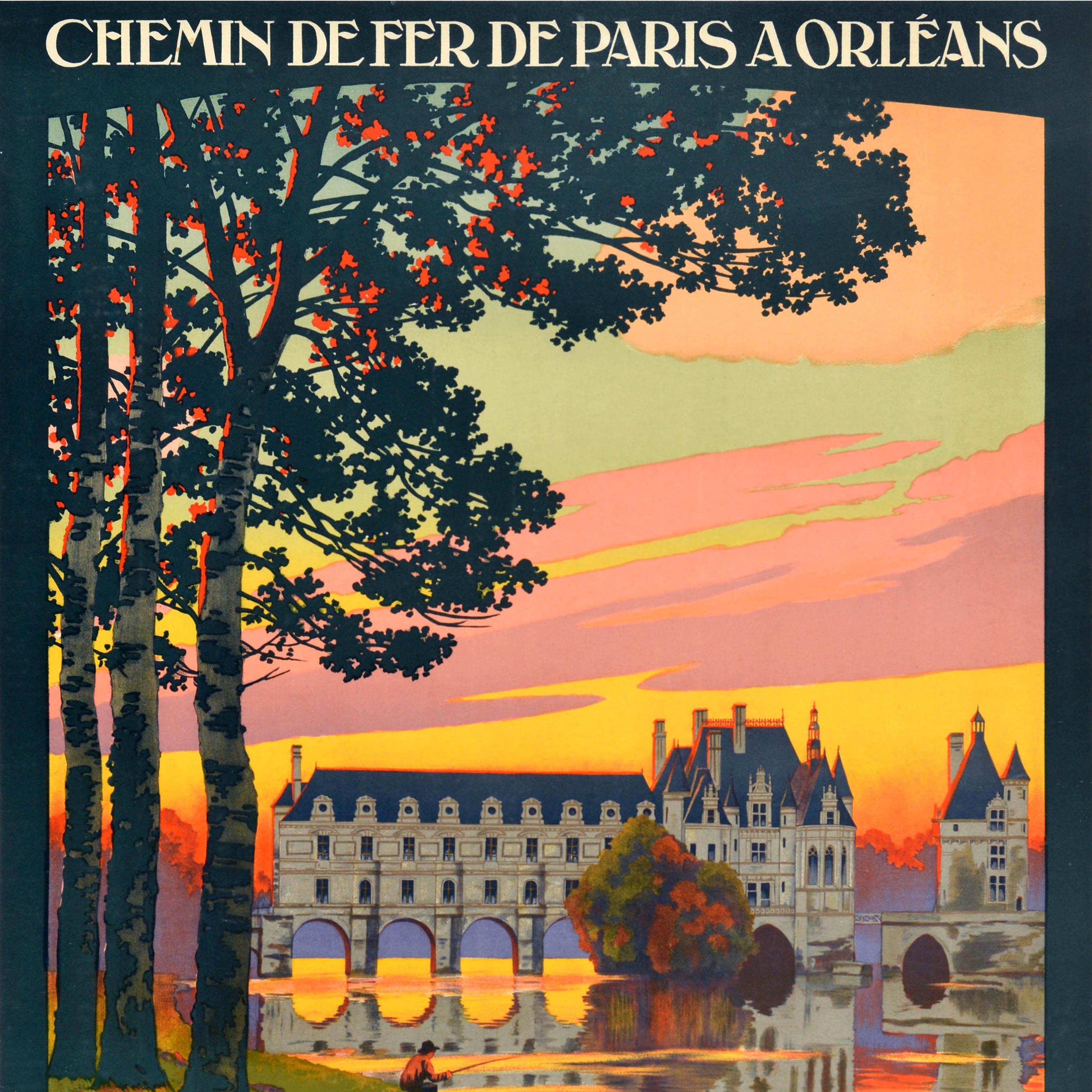 Francese Antique French Railways Travel Poster Chenonceaux Loire Valley, Francia in vendita