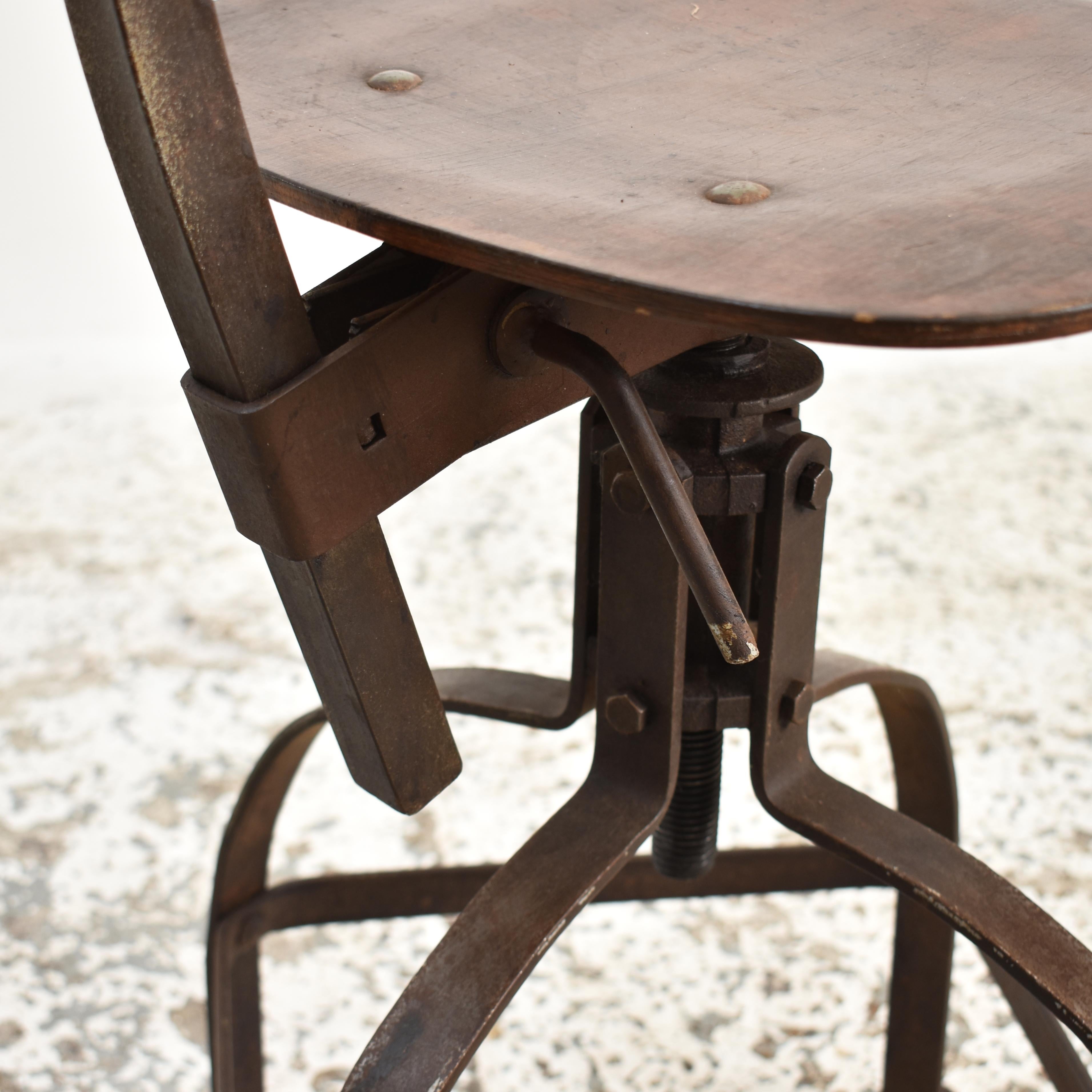 Cast Original Antique French Vintage Bienaise Draughtsman Swivel Chair For Sale