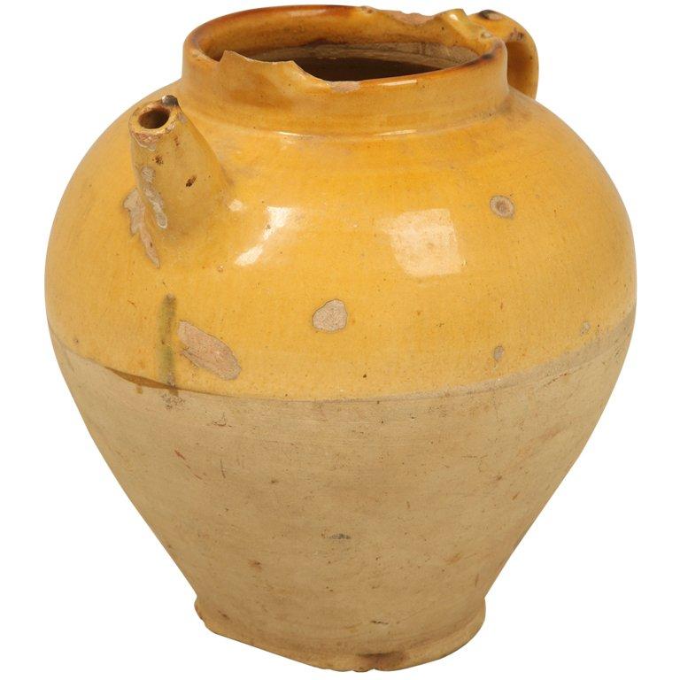 Original Antique French Water Jug w/Stunning Yellow Glaze c1900