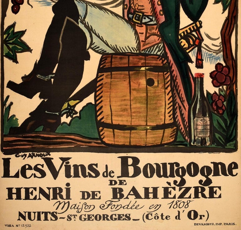 Original Antique French Wine Poster Les Vins De Bourgogne De Henri De