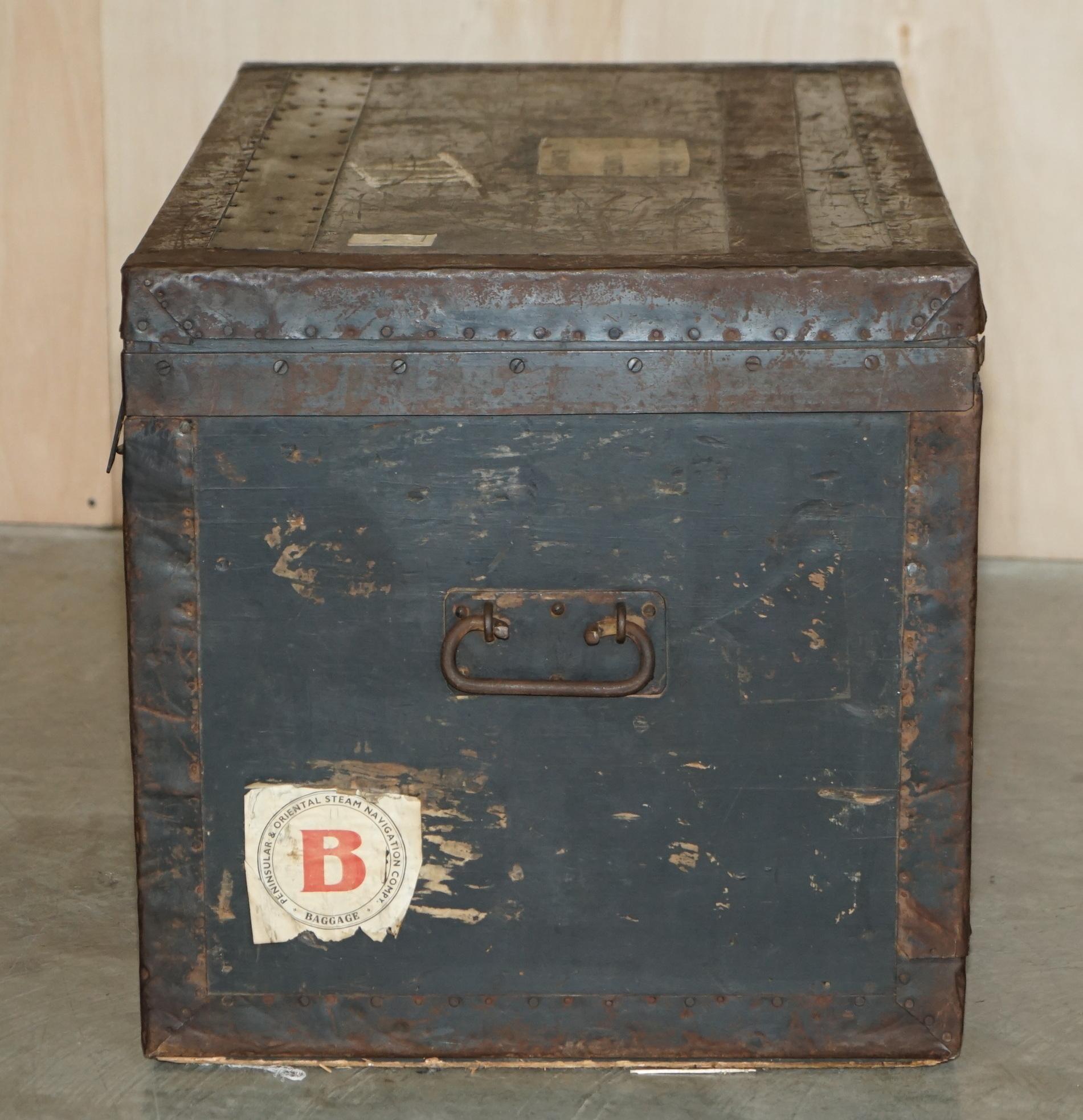 Original Antique Fully Stamped Army & Navy Cls Steamer Campaign Trunk Zinc Lined For Sale 1