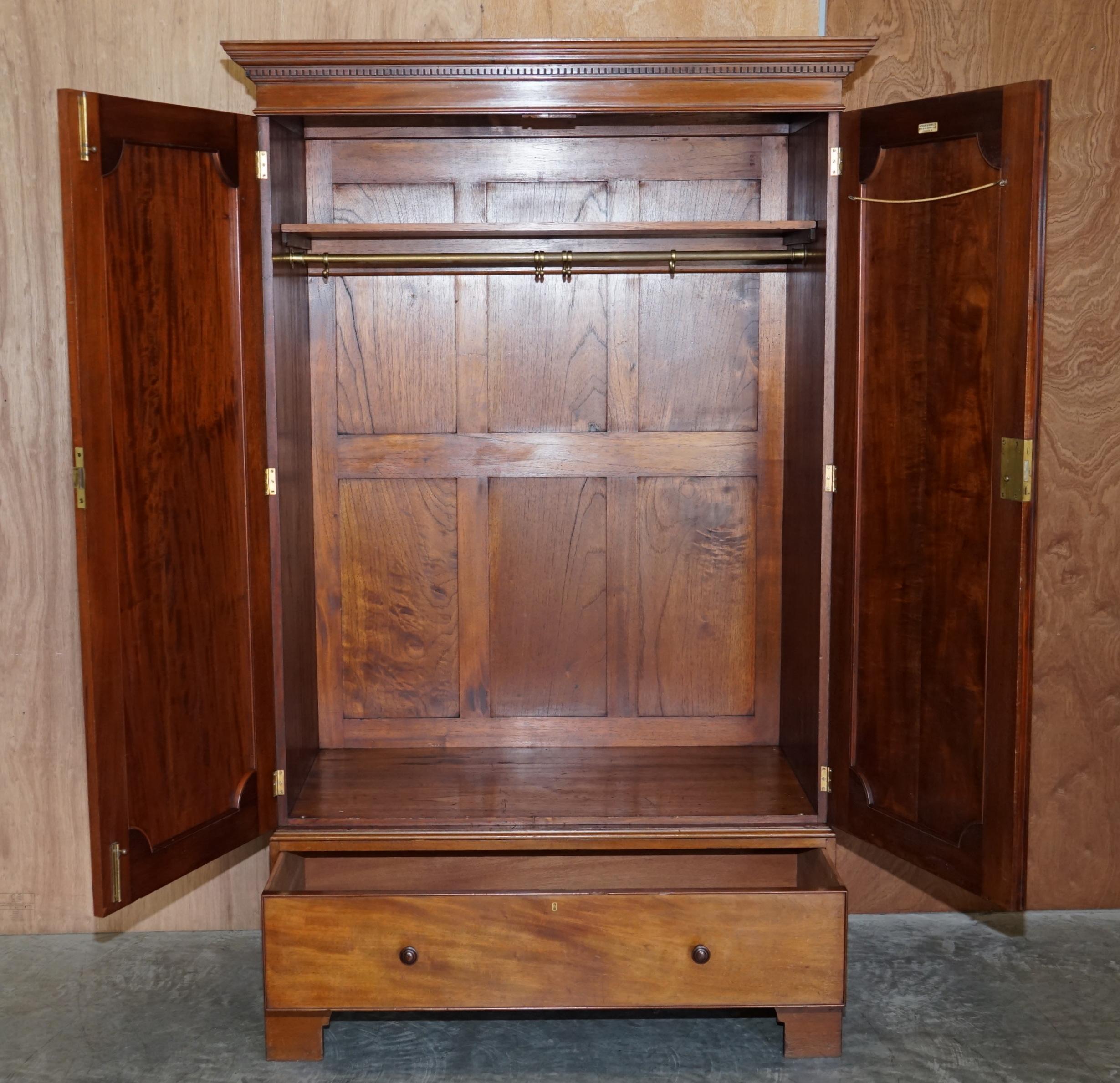 Original Antique Fully Stamped Howard & Son's Berners Street Hardwood Wardrobe For Sale 1