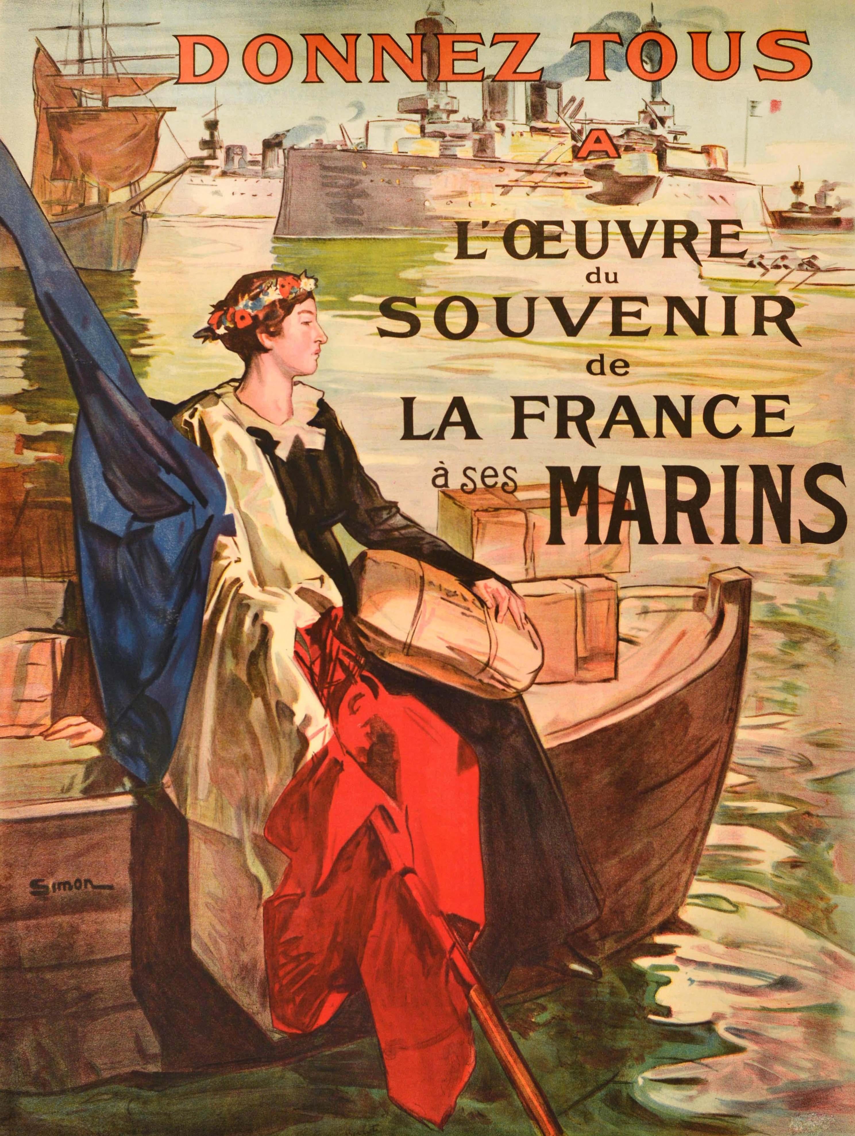 Original Antique Fundraising Poster French Sailors Fund France Marins Francais In Good Condition For Sale In London, GB