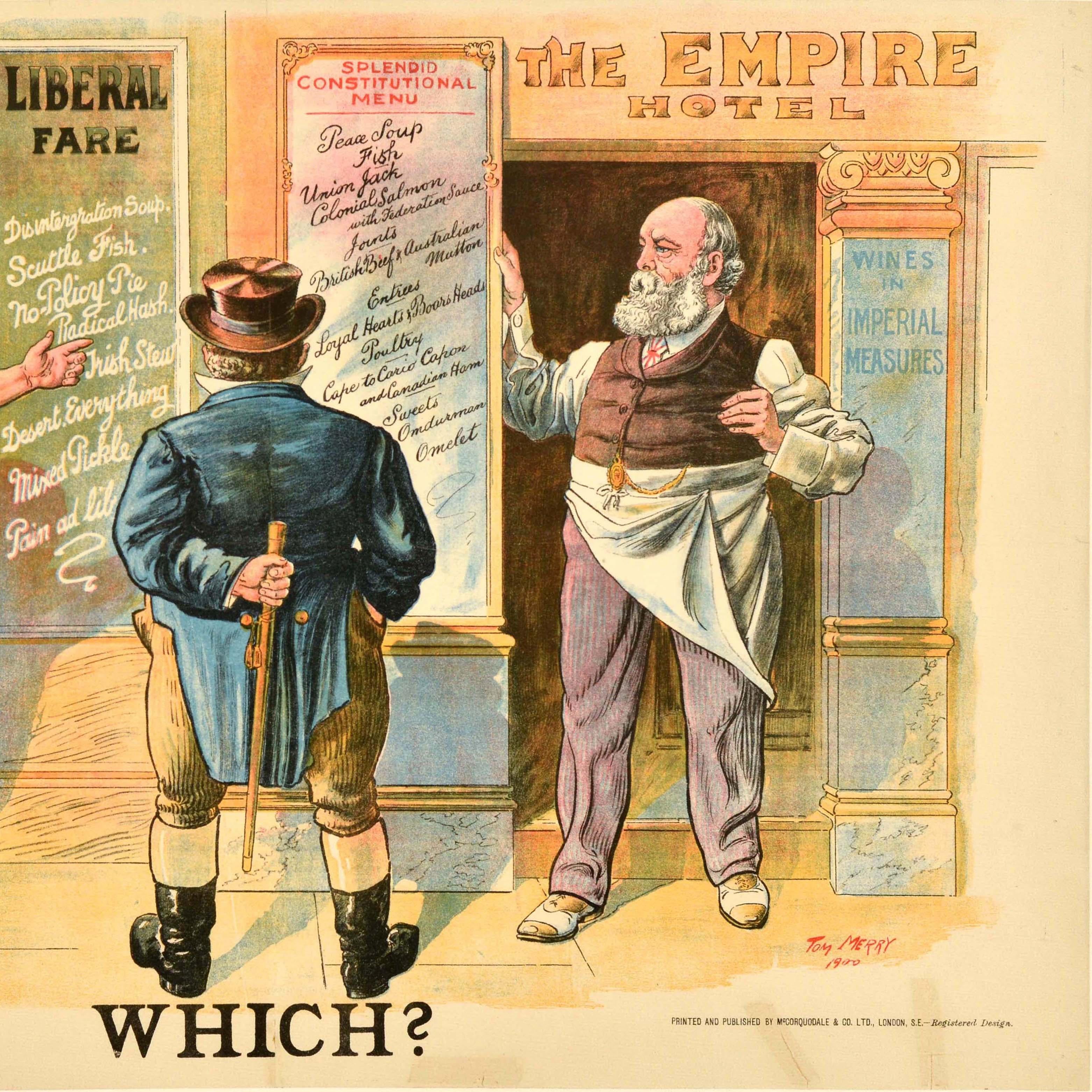 Original Antique General Election Propaganda Poster Which? Tom Merry 1900 In Good Condition For Sale In London, GB