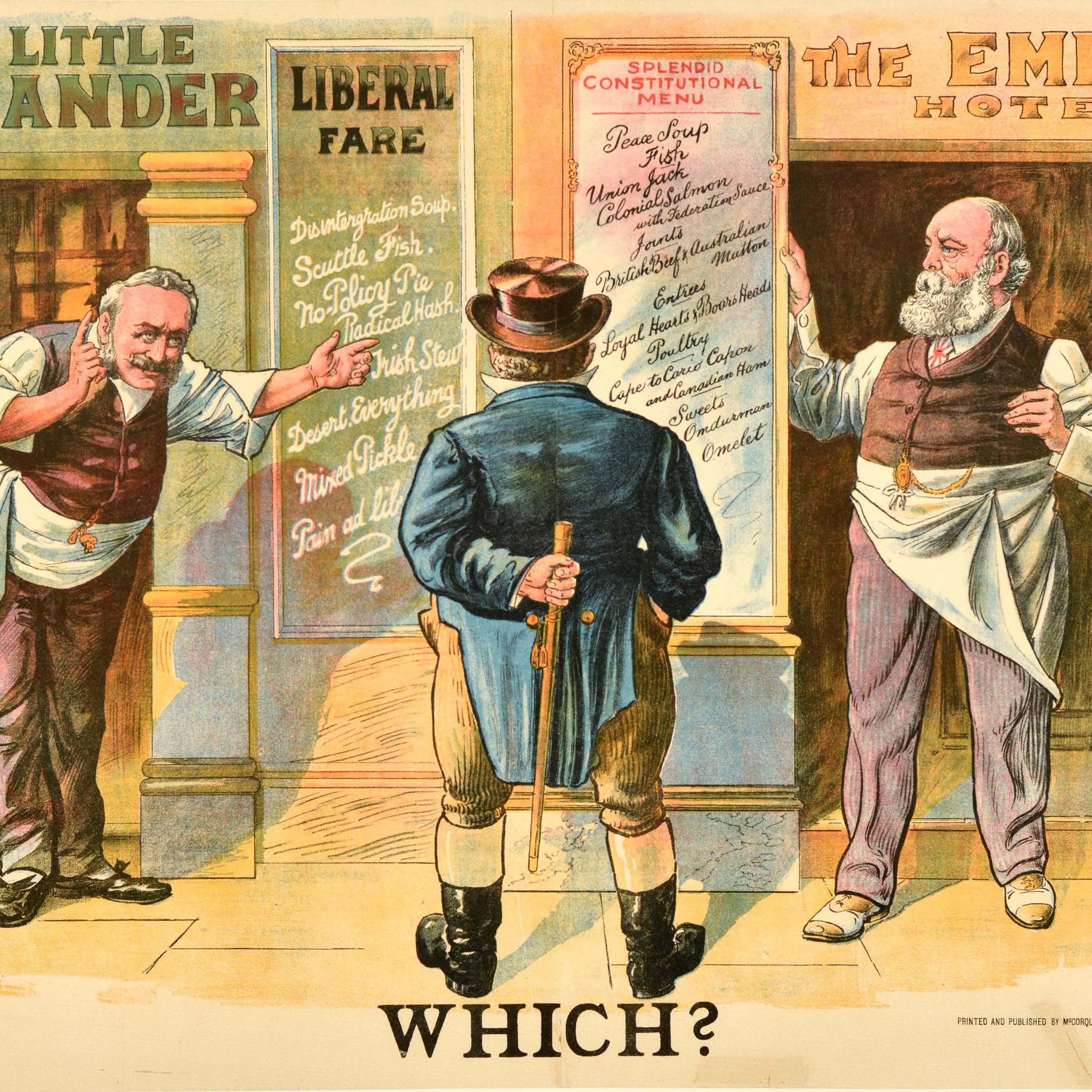Early 20th Century Original Antique General Election Propaganda Poster Which? Tom Merry 1900 For Sale