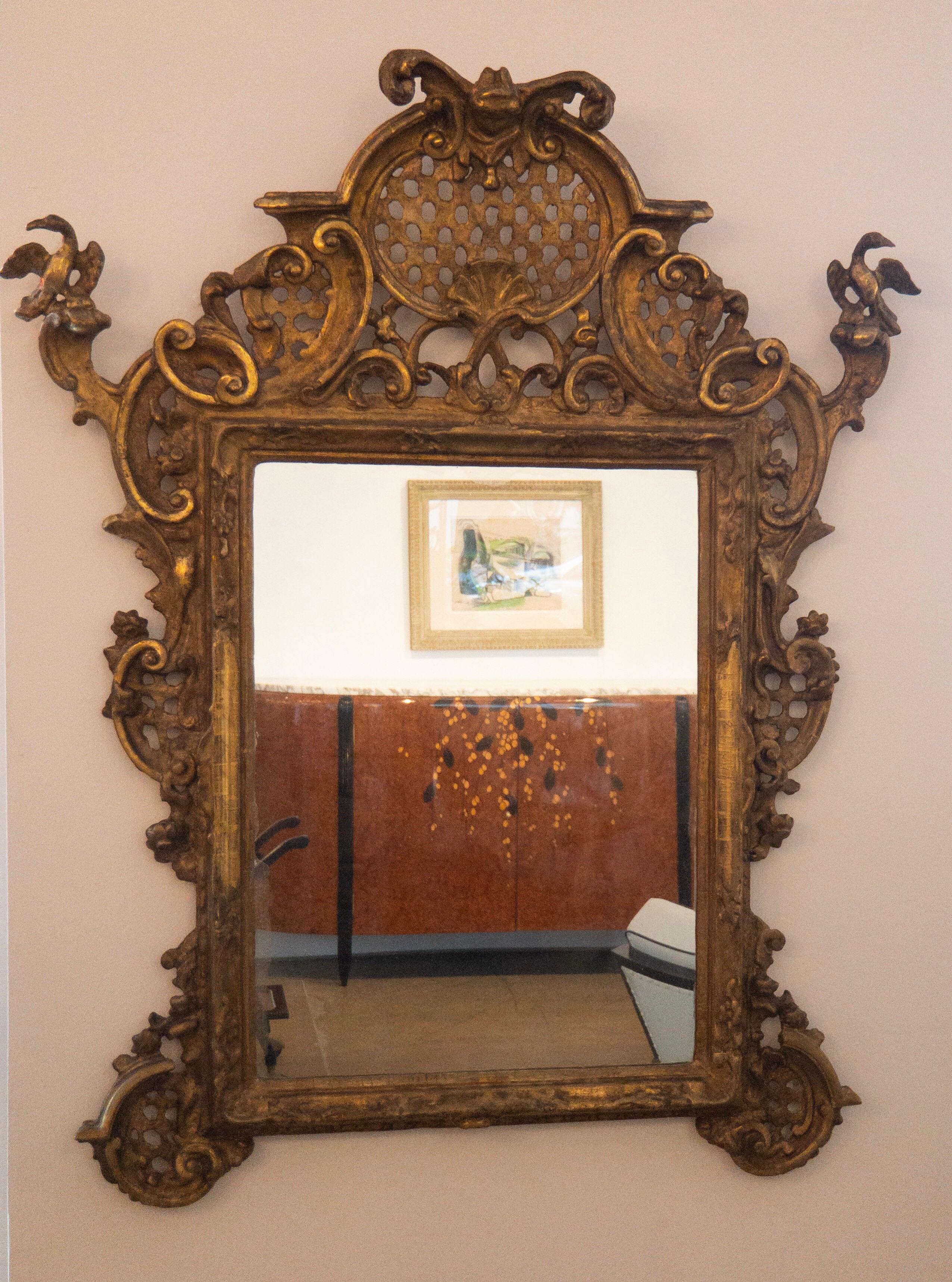 Gilt Original Antique Gilded Baroque Wall Mirror, 18th Century For Sale
