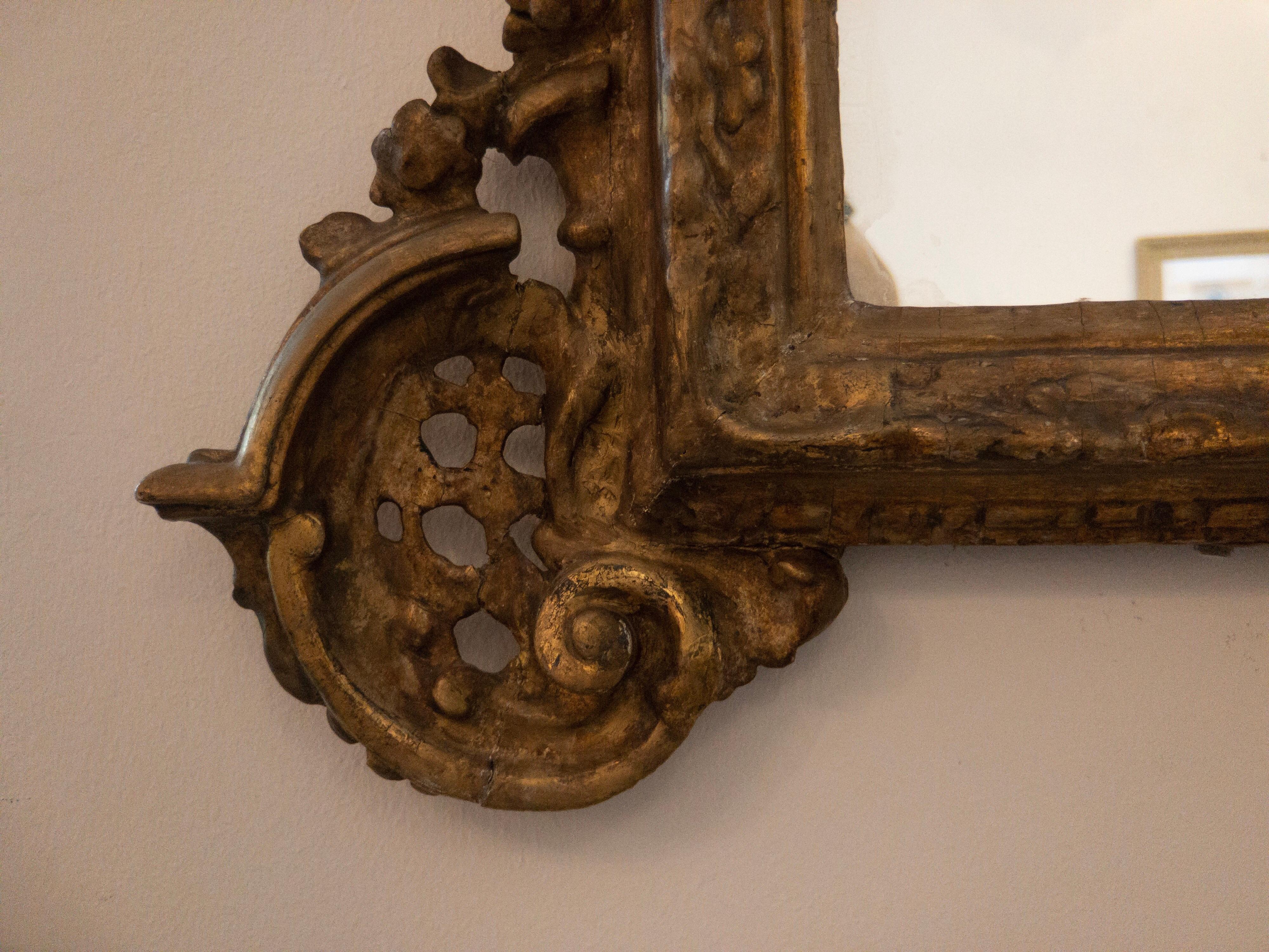 Original Antique Gilded Baroque Wall Mirror, 18th Century For Sale 1