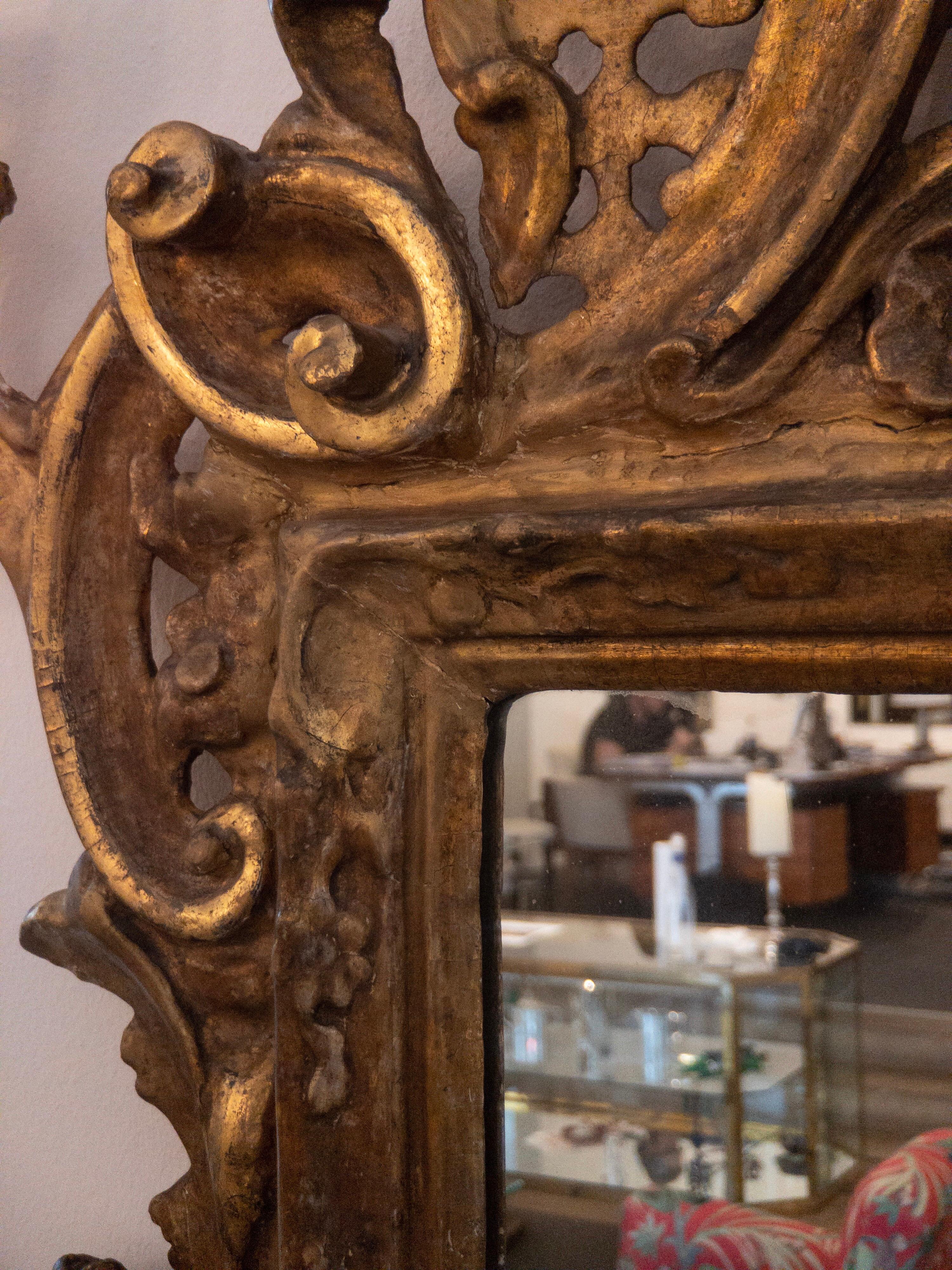 Original Antique Gilded Baroque Wall Mirror, 18th Century For Sale 4