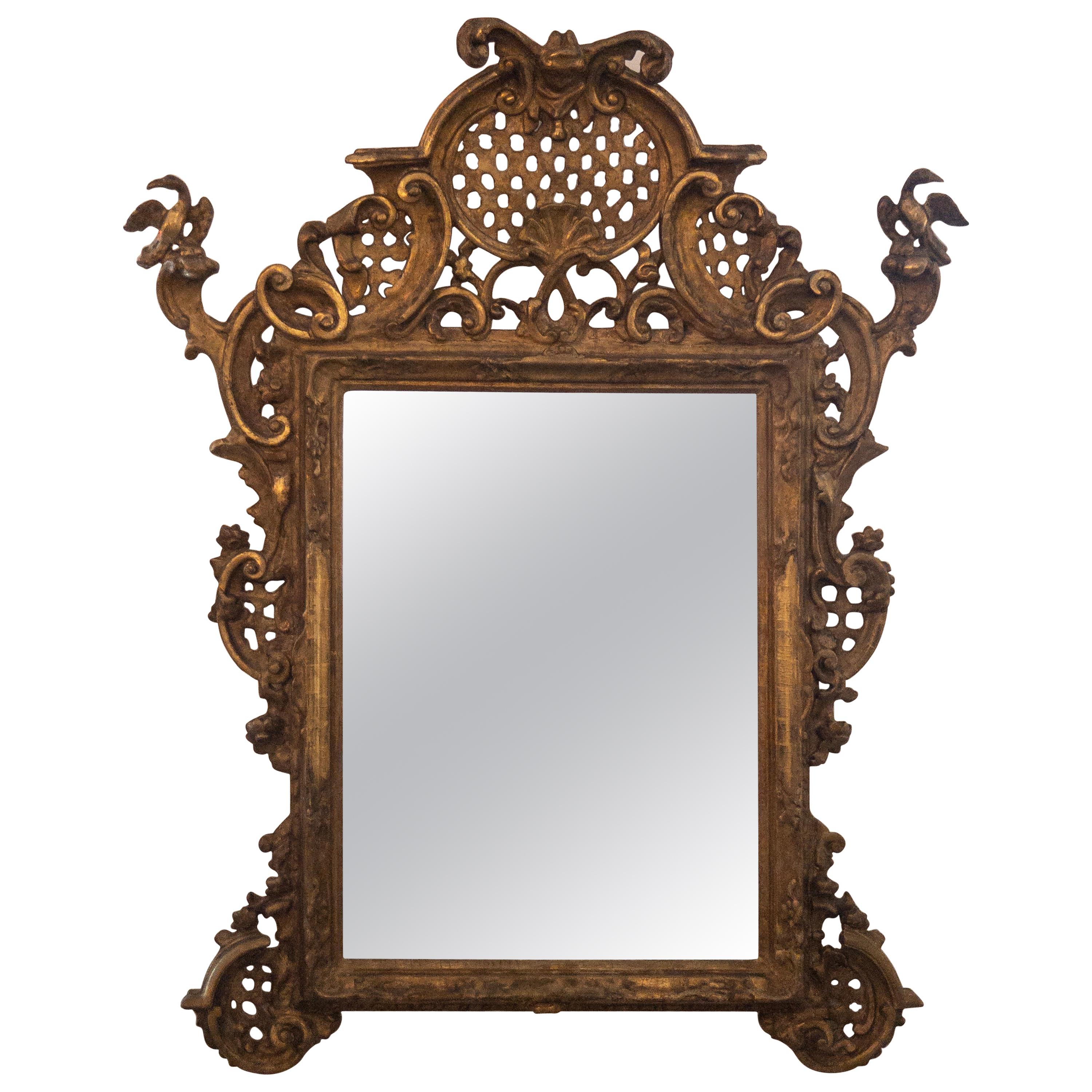 Original Antique Gilded Baroque Wall Mirror, 18th Century For Sale
