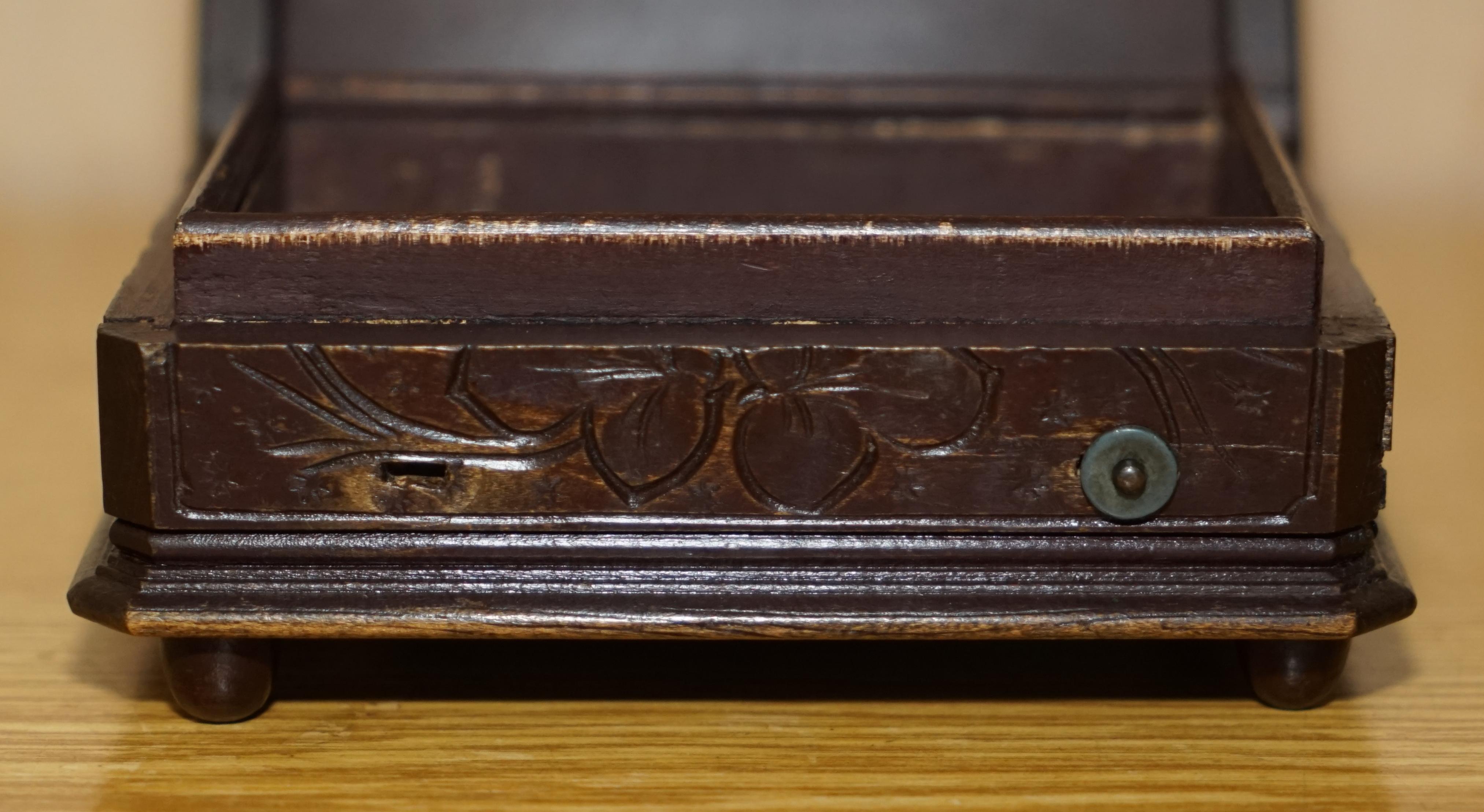 Original Antique Grape Vine Carved Black Forest Wood Music Box Needs Service For Sale 6