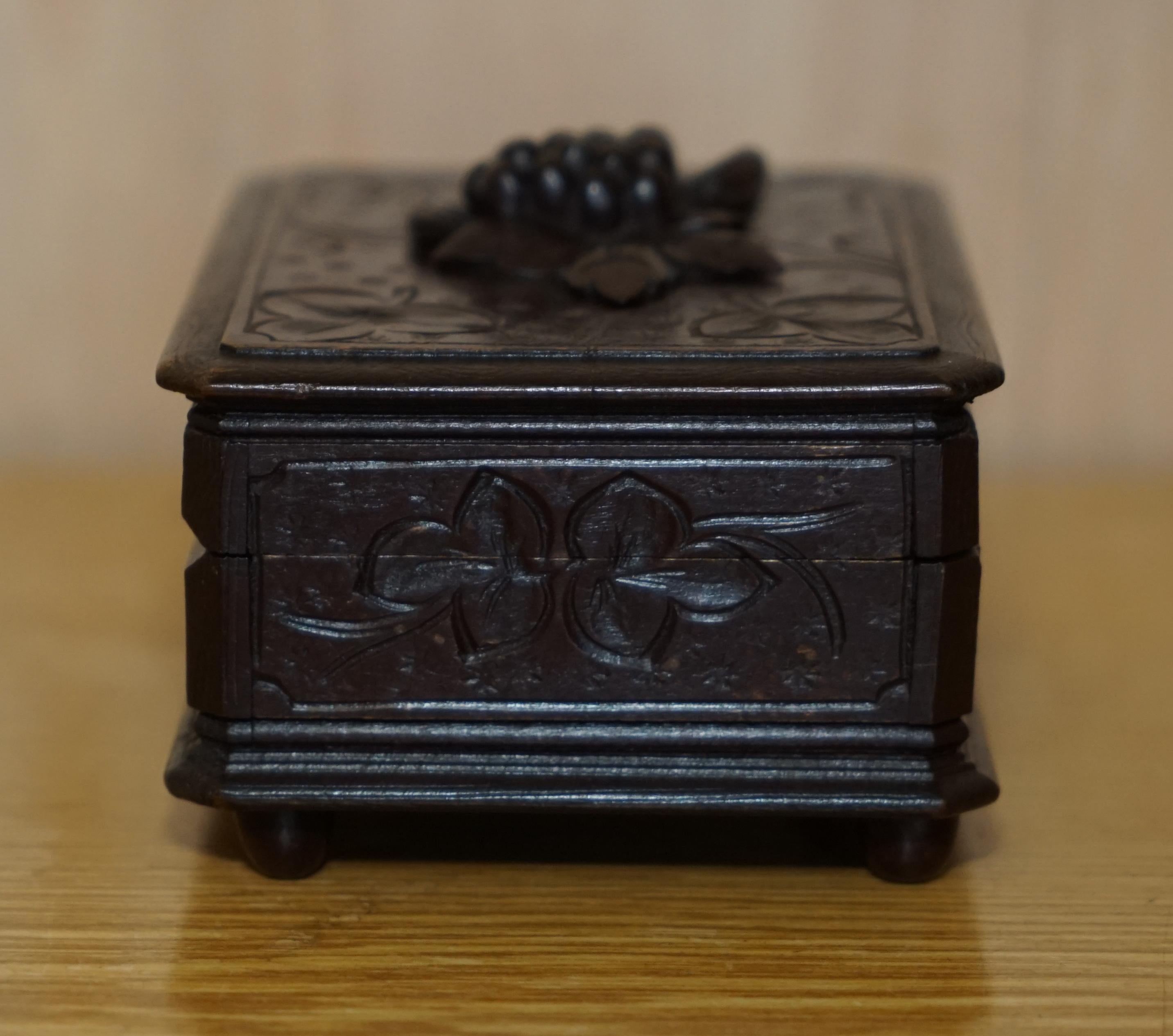 Original Antique Grape Vine Carved Black Forest Wood Music Box Needs Service For Sale 1