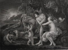 Original Antique Greek Mythology Print After Nicolas Poussin. C.1850