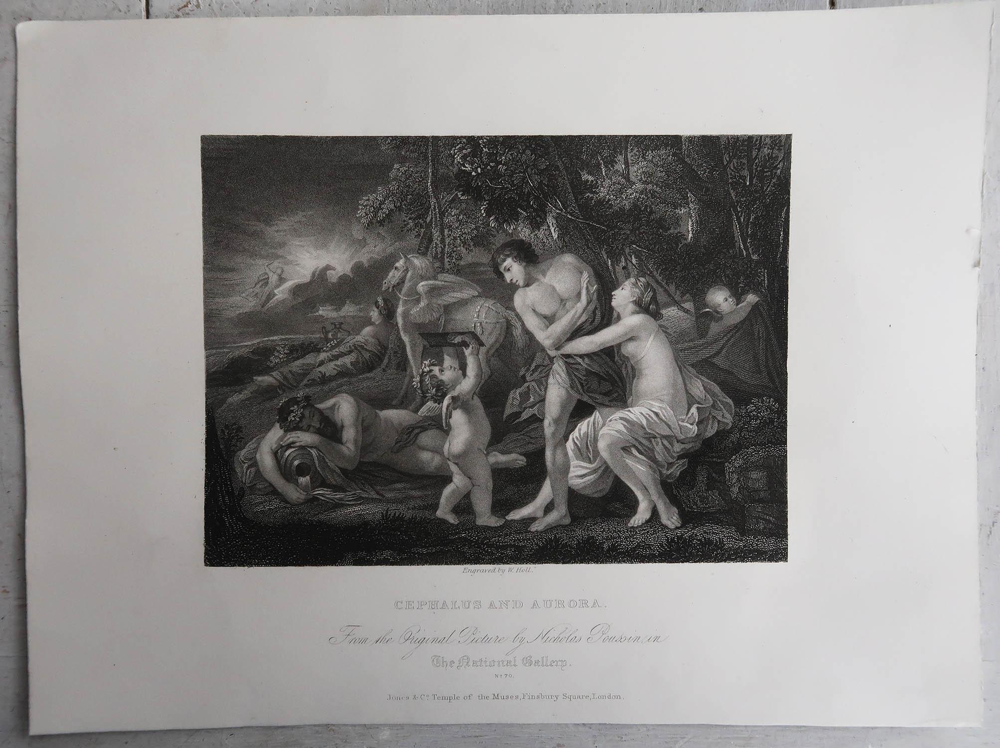 Renaissance Impression originale et ancienne de la mythologie grecque d'après Nicolas Poussin. C.1850 en vente