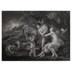 Original Antique Greek Mythology Print After Nicolas Poussin. C.1850