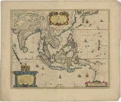 Original Antique Hand-Colored Map of The East Indies and Southeast Asia, c.1644