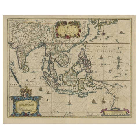 Original Antique Hand-Colored Map of The East Indies and Southeast Asia, c.1644