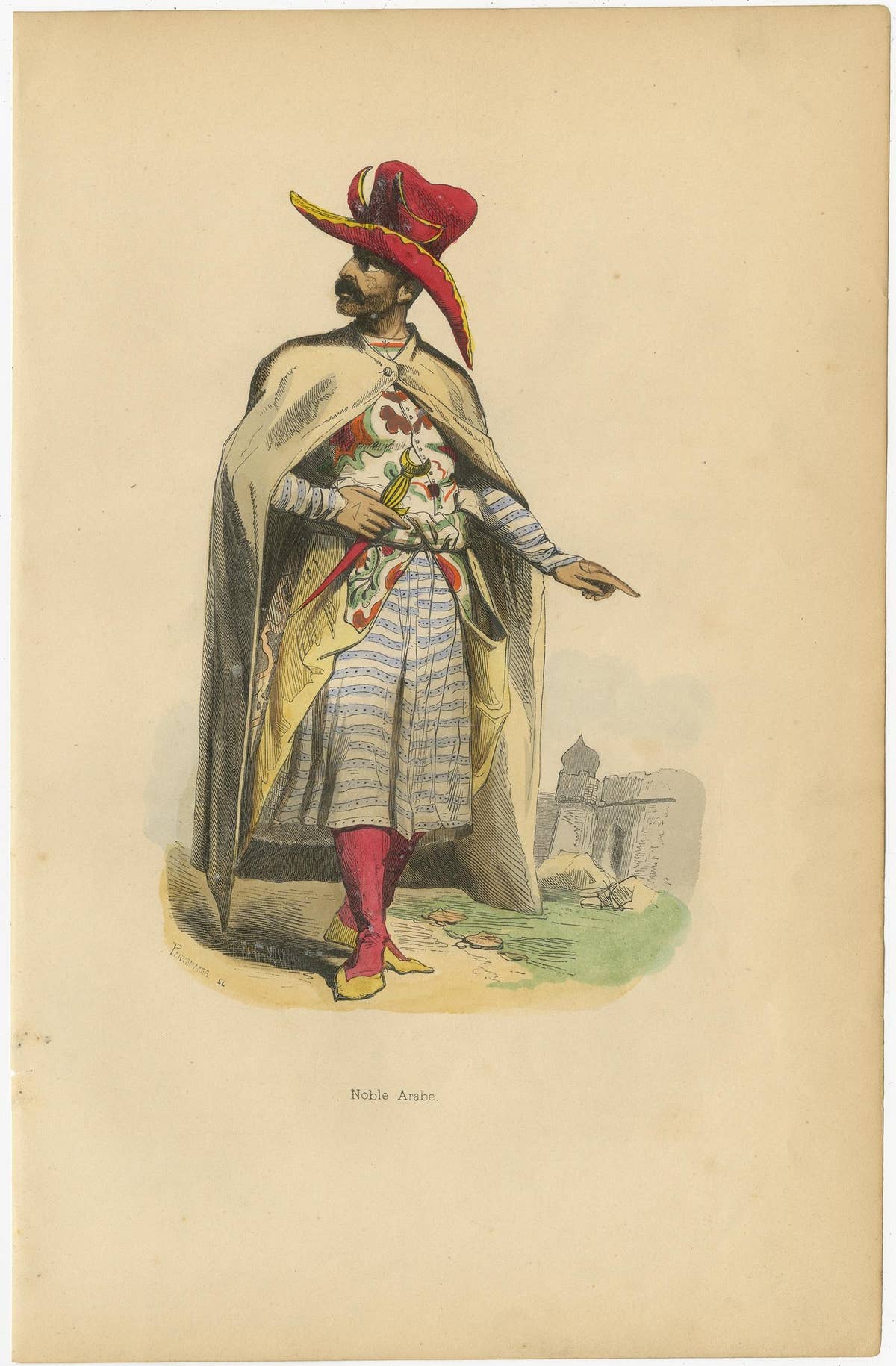 Original Antique Hand-Colored Print an Arab Nobleman, 1843