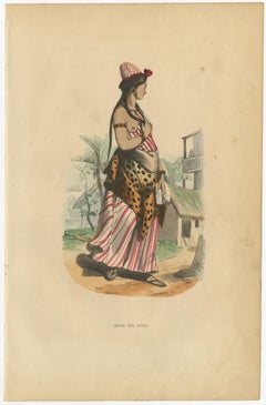Stampa antica originale colorata a mano di una ragazza araba, 1843