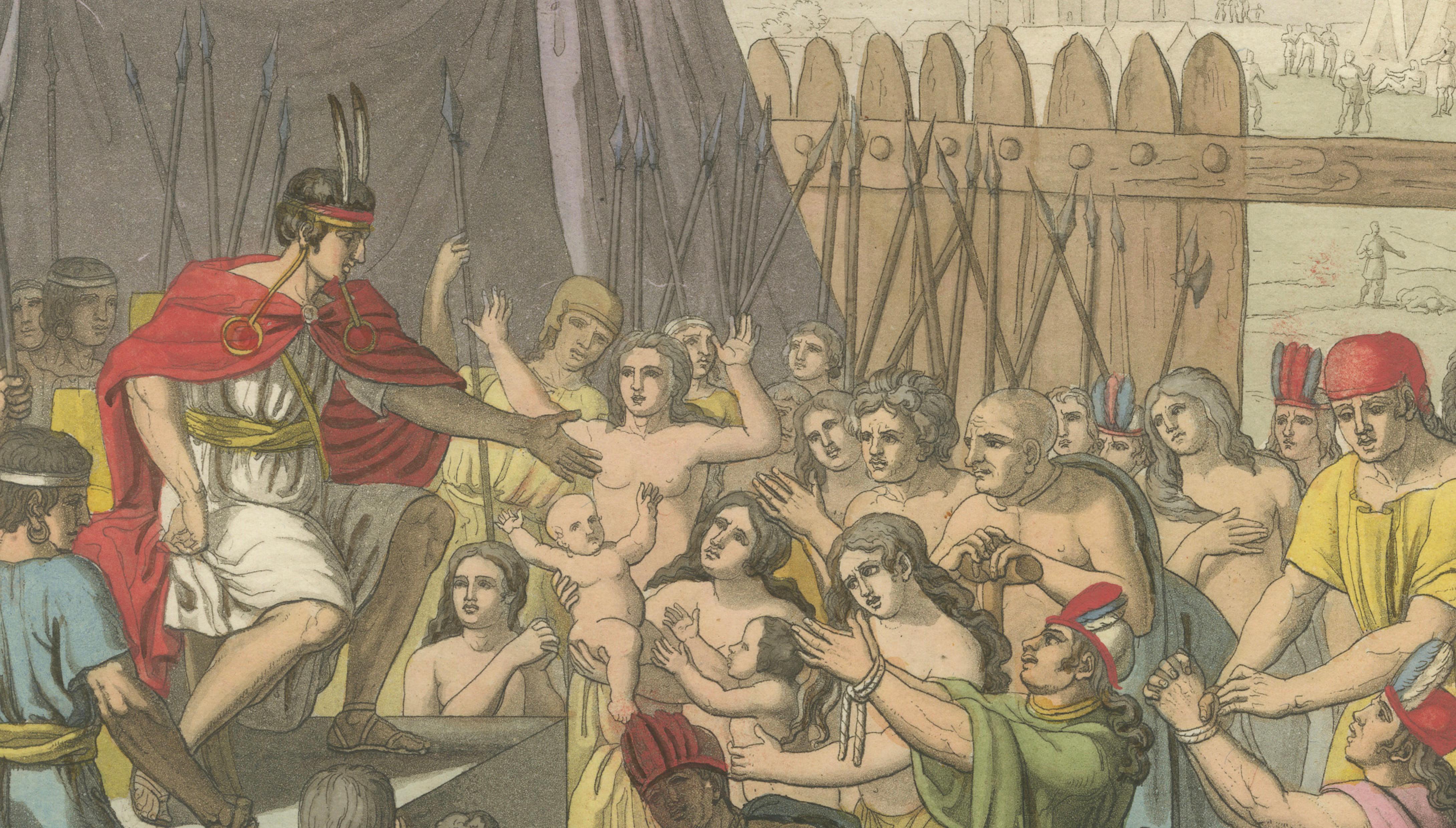 Original Antique Hand-Coloured Engraving of Mayta Capac's Clemency, Peru, c.1821