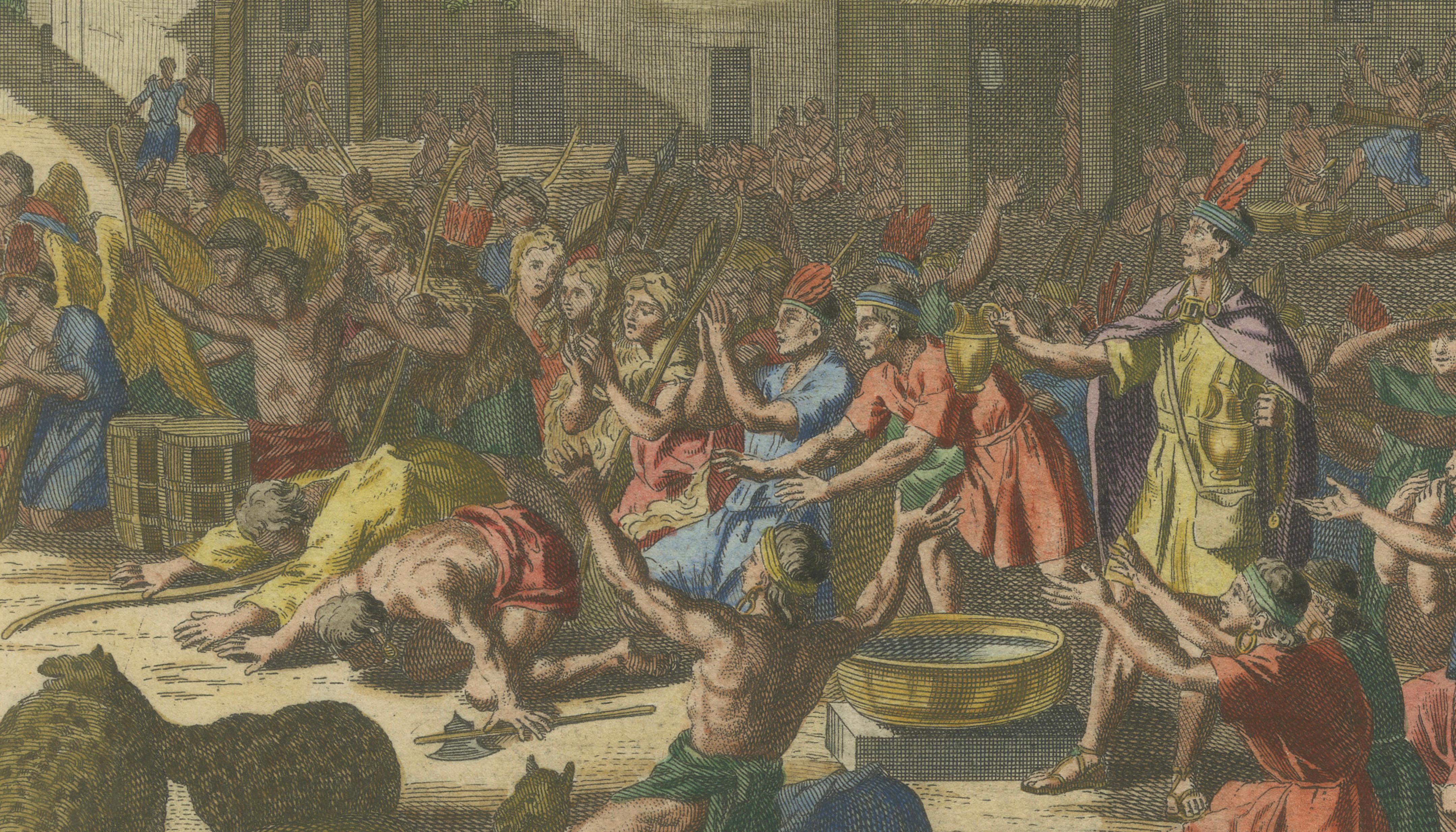 Original Antique Hand-Coloured Engraving of the Inca Sun Festival, Peru, c.1777