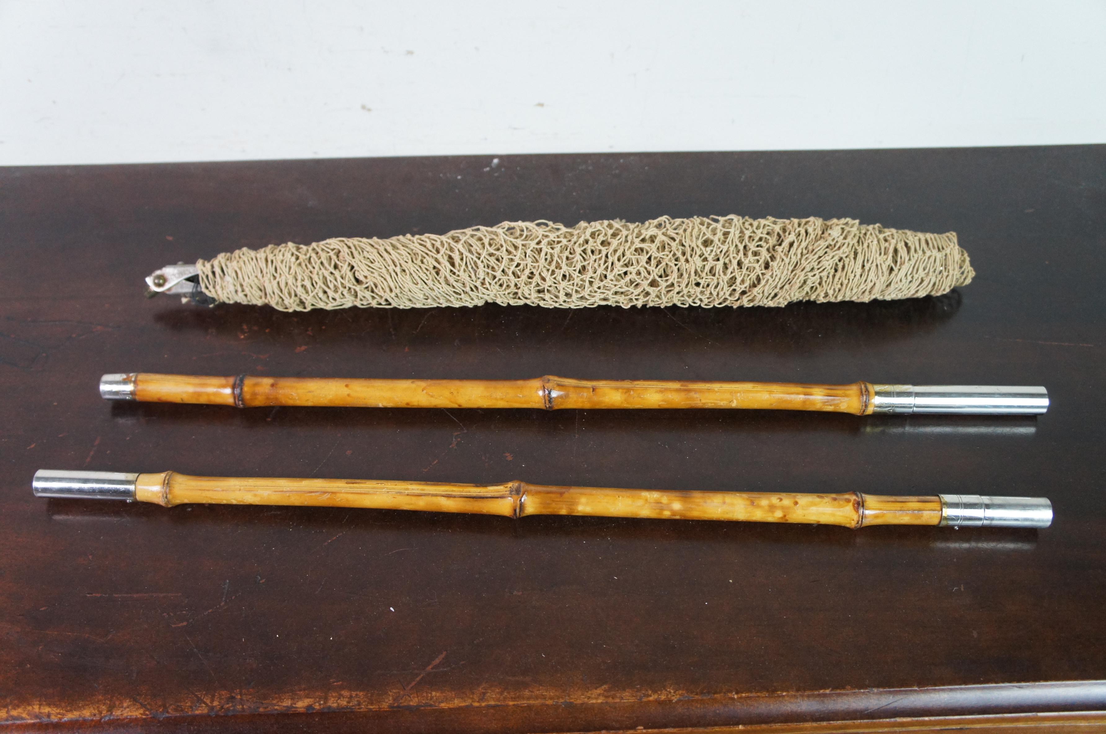 Original Antique Hardy Simplex Folding Bamboo Staff Wading Fishing Net & Sling 3