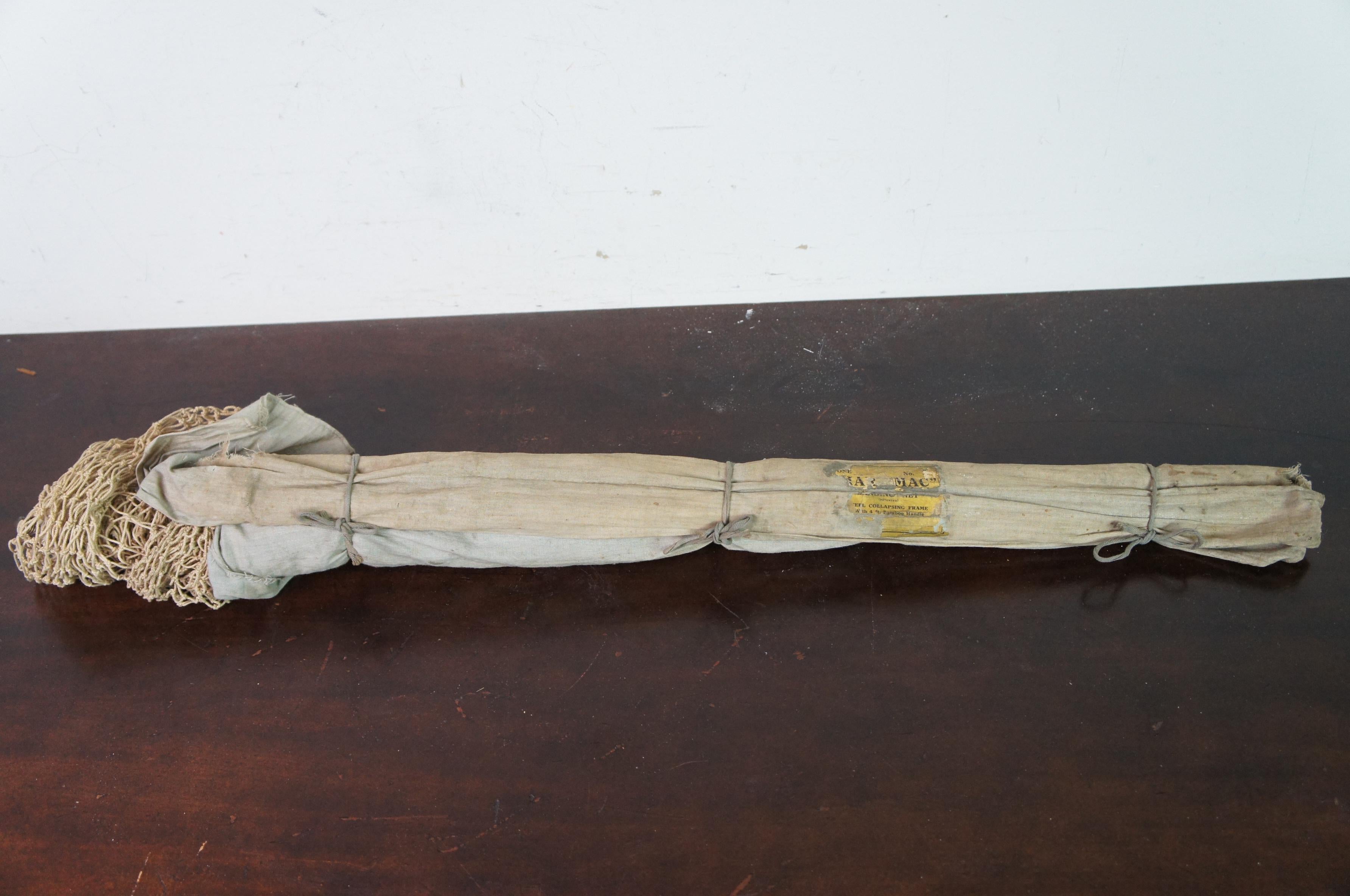 Original Antique Hardy Simplex Folding Bamboo Staff Wading Fishing Net & Sling In Good Condition In Dayton, OH