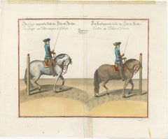 Original Antique Horse Riding Print with Hand Coloring