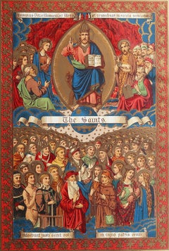 Grabado Iluminado Antiguo Original de Todos los Santos. C.1880