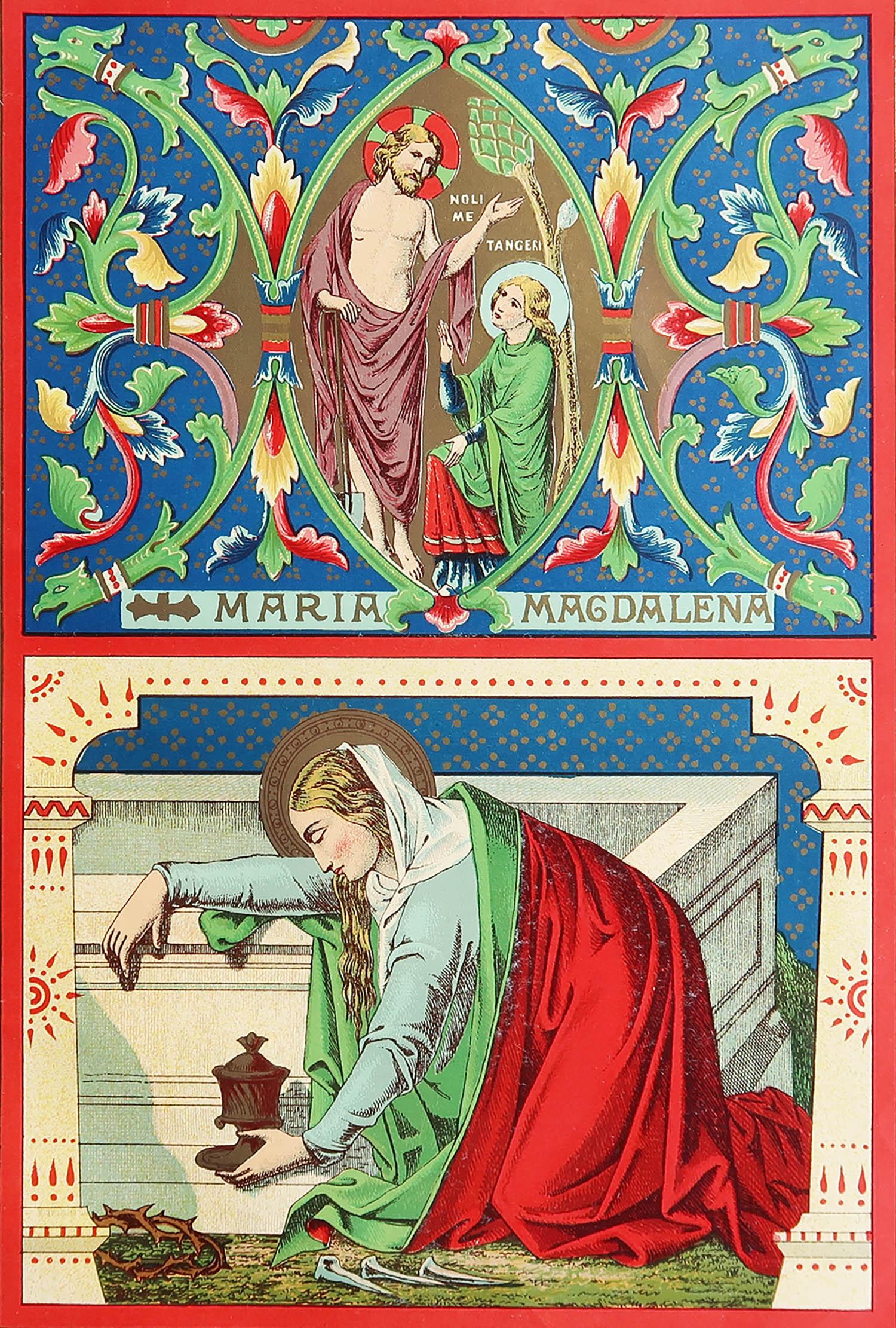 Merveilleuse gravure de Marie-Madeleine

Chromolithographie enluminée 

Publié vers 1880

Sans cadre.

Expédition gratuite

La mesure correspond au format du papier

