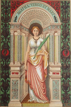 Original Antiker beleuchteter Originaldruck der St. Agatha. C.1880