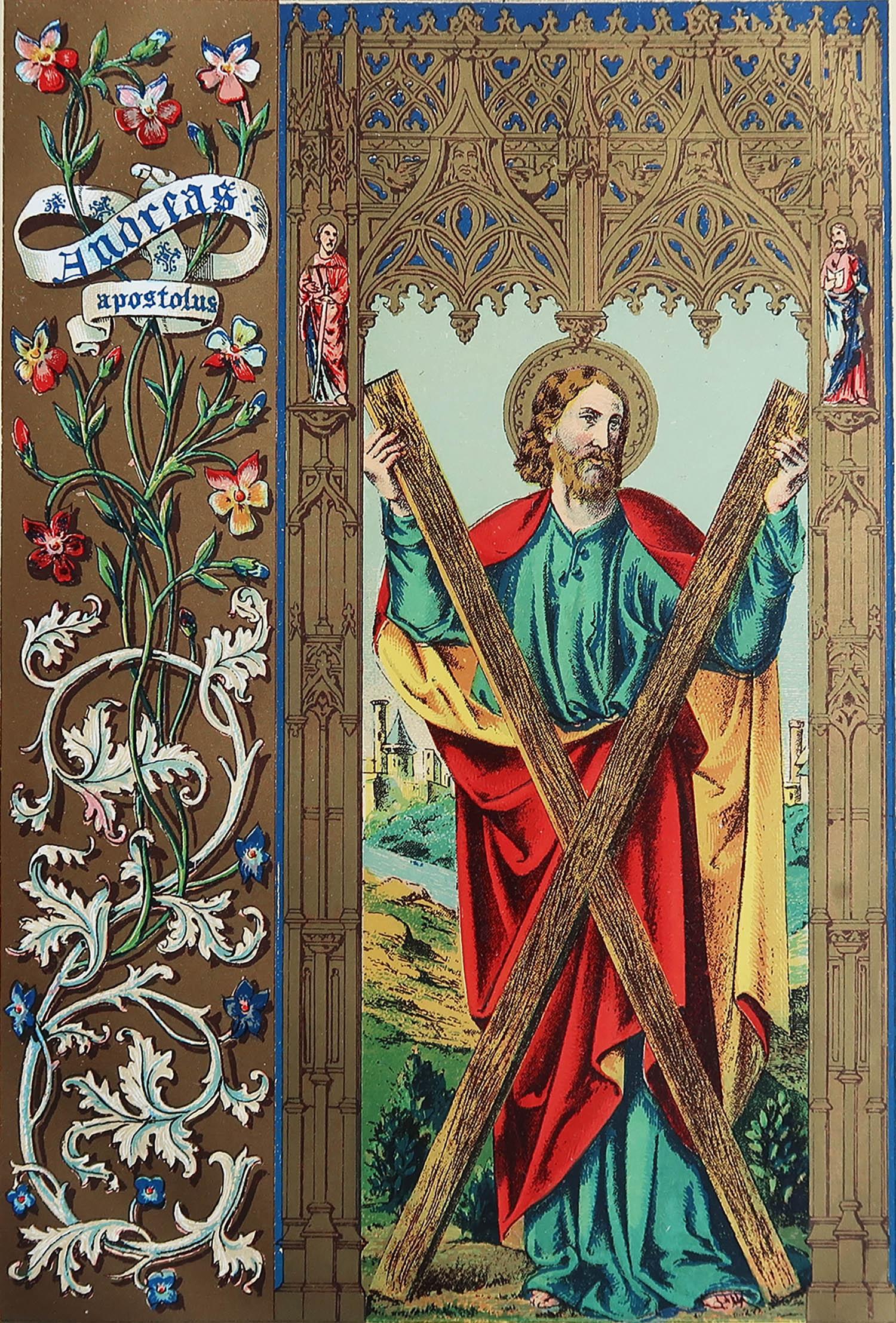 Merveilleuse gravure de Saint-André

Chromolithographie enluminée 

Publié vers 1880

Sans cadre.

Expédition gratuite

La mesure correspond au format du papier

