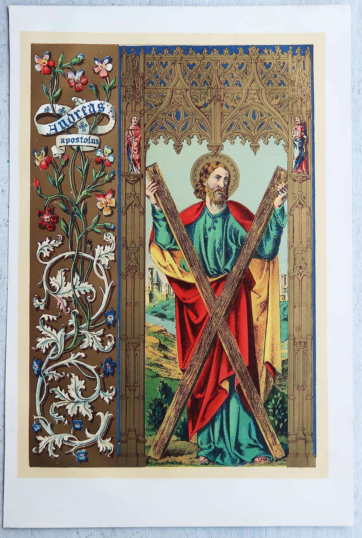 Anglais Original Antique Illuminated Print of St Andrew C.1880 en vente